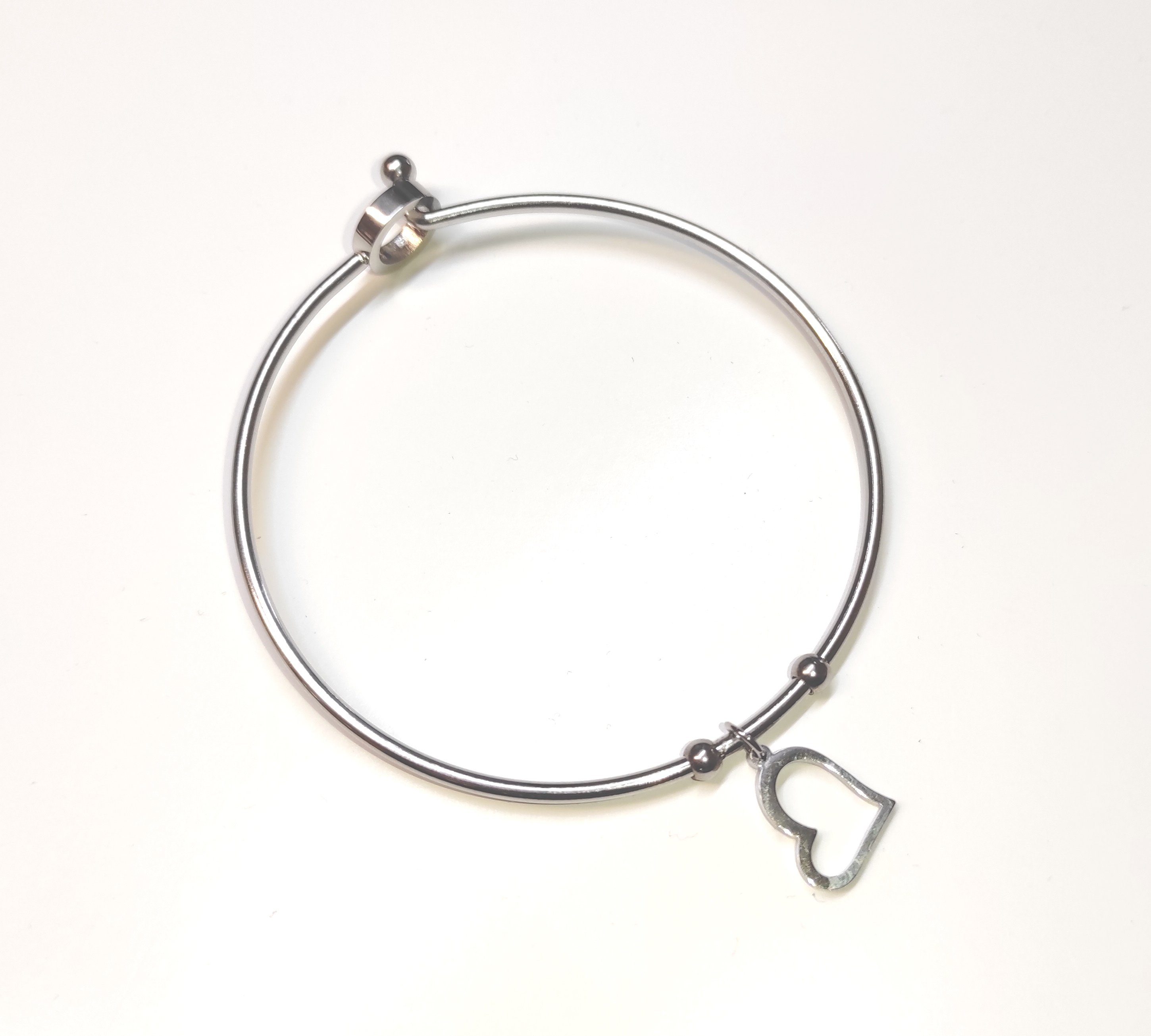 Armband Silber - Armreifen Herzanhänger Haken-Verschluss Edelstahl für Damen