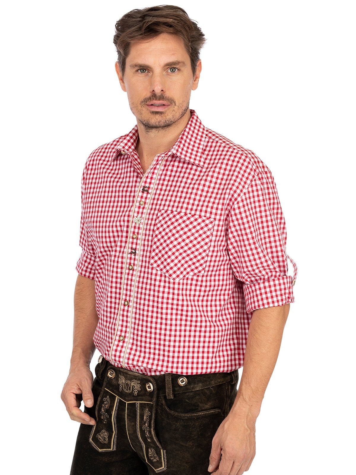 AMMERGAU Trachtenhemd OS-Trachten Langarmhemd Fit) (Regular rot Karo