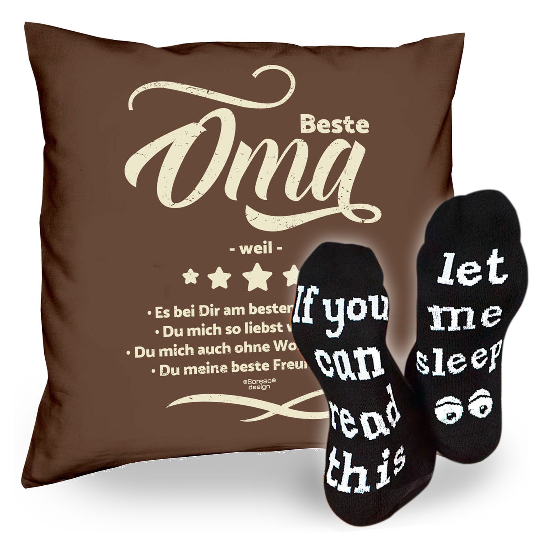 & Muttertagsgeschenk Oma braun weil Sleep, Dekokissen Oma Kissen Soreso® Socken Sprüche Beste Omatag