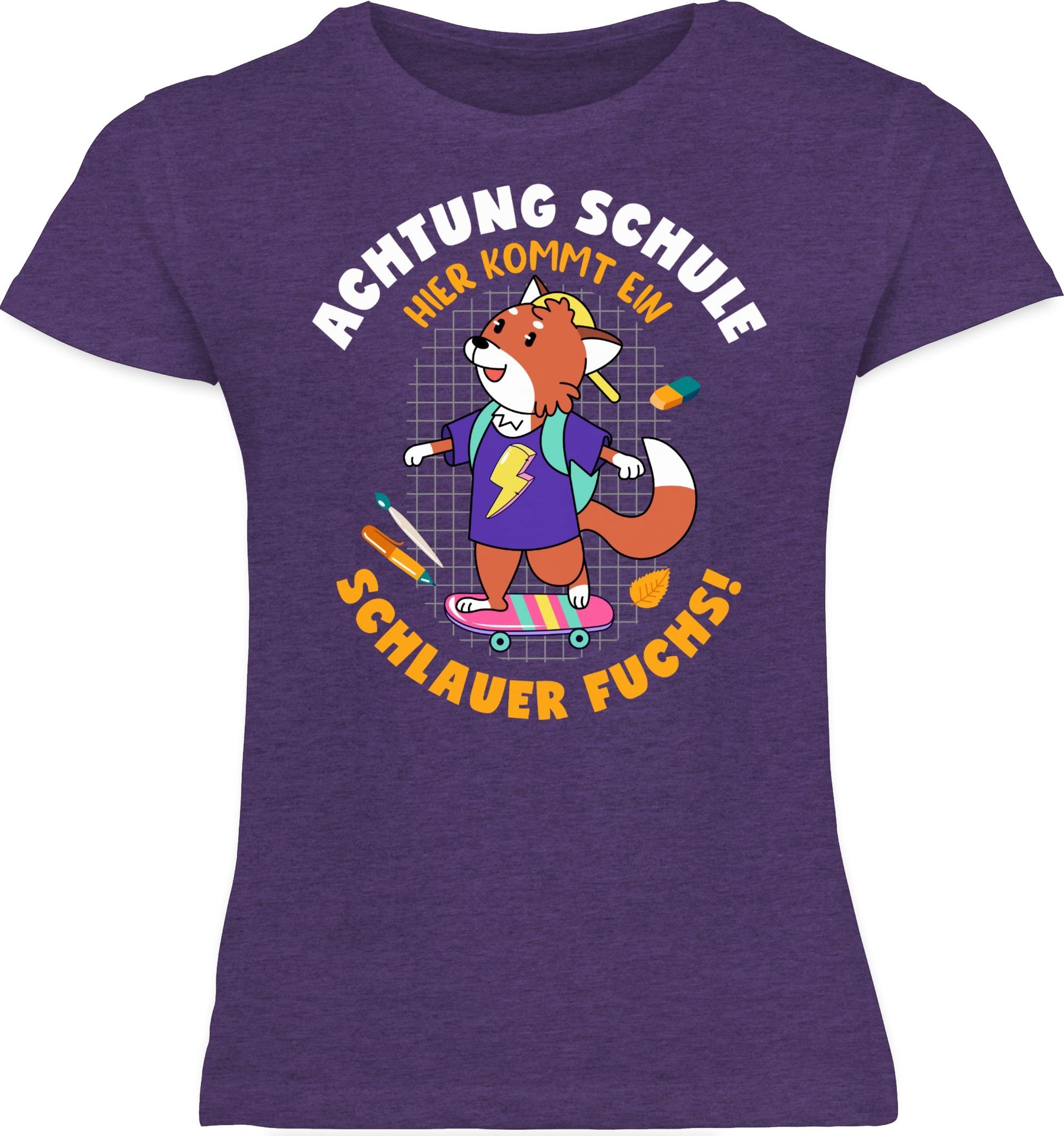 Einschulung Mädchen T-Shirt Lila 2 Schlauer Meliert Fuchs Shirtracer