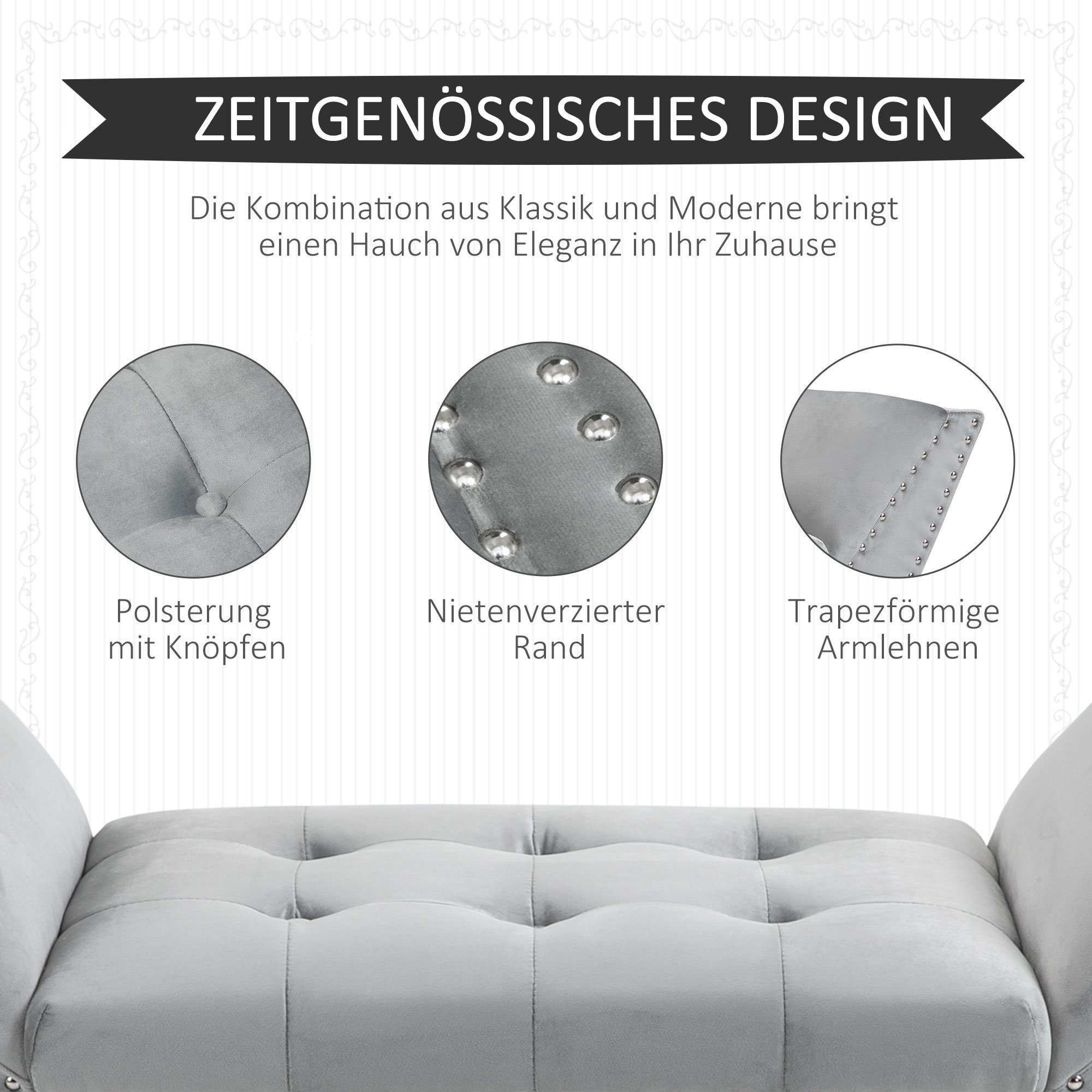 HOMCOM Sitzbank Pianobank mit Samtoptik (Set, 1-St., Polyesterbank), Hellgrau 114 x 46 x 56 cm