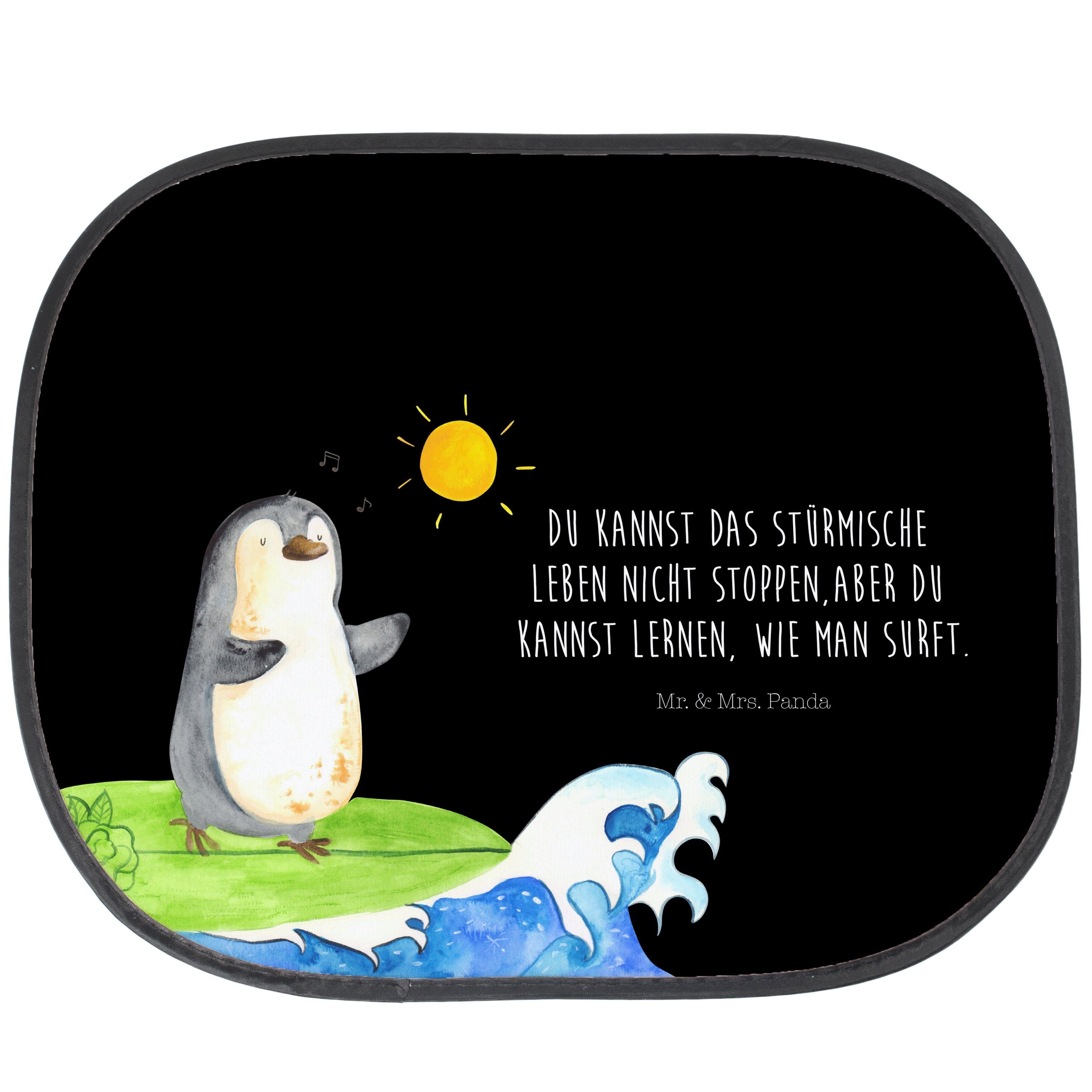 Sonnenschutz Pinguin Surfer - Schwarz - Geschenk, Urlaub, Sonnenschutz Baby, Sonne, Mr. & Mrs. Panda, Seidenmatt