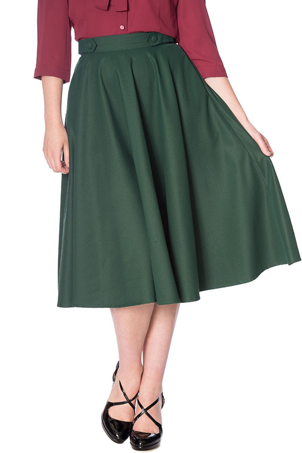 Banned A-Linien-Rock Di Di Plain Grün Retro Vintage Swing Skirt