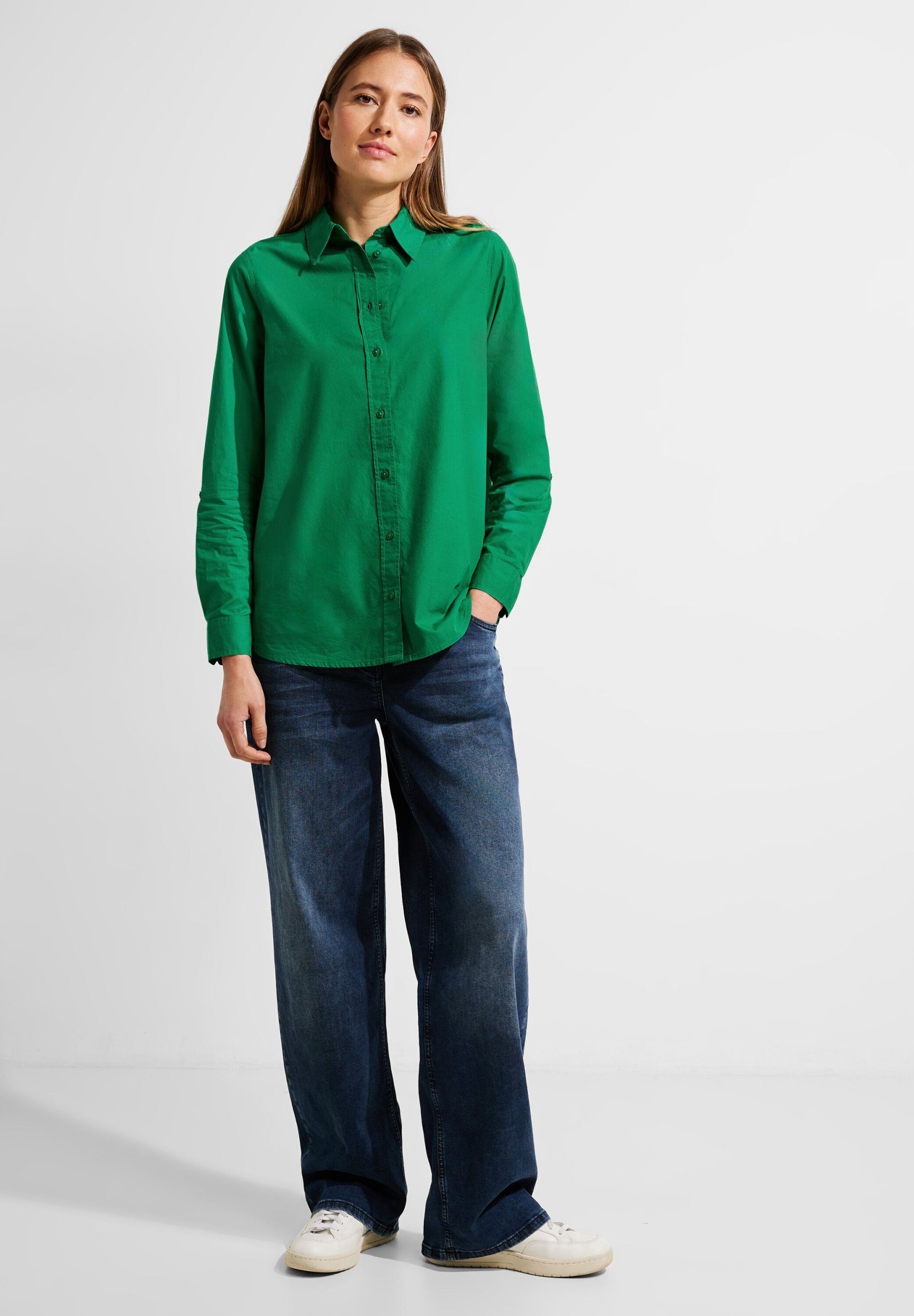 Bluse Bluse aus green Cecil easy Klassische Baumwolle Lange