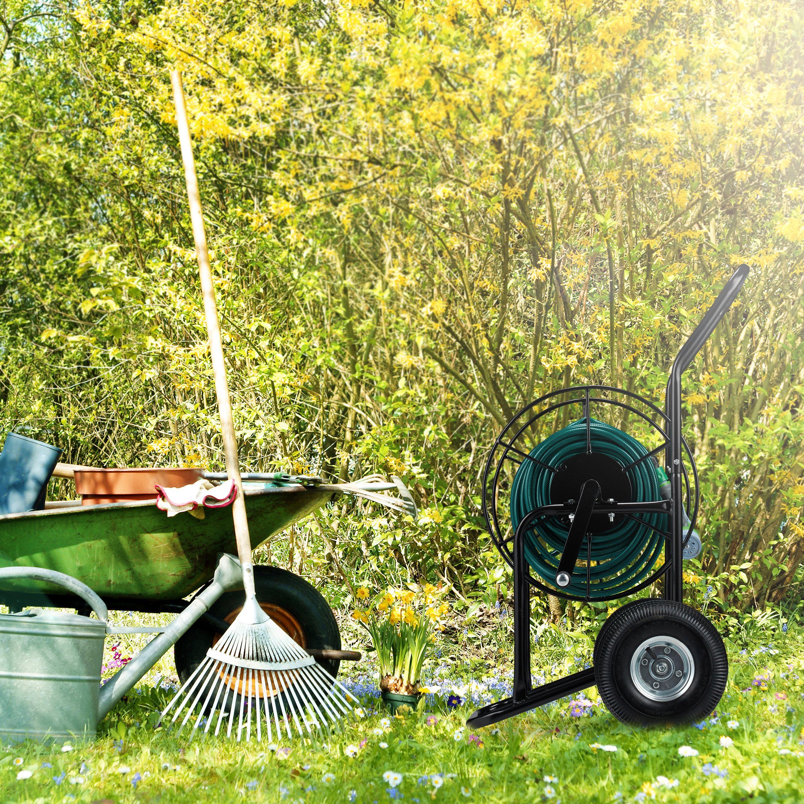 relaxdays Schlauchhalterung Schlauchwagen schwarz