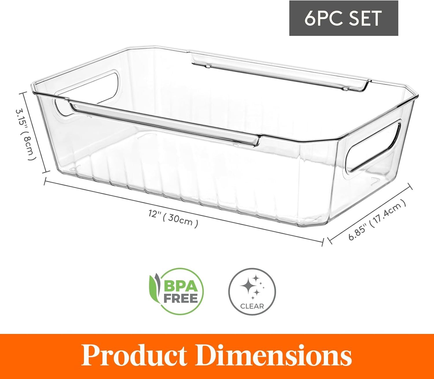 Lifewit Korbeinsatz 6er Set Kühlschrank Organizer Aufbewahrungsboxen BPA-frei stapelbar, Zubehör für Kühlschränke, Vorratsregale, Küchenregale, Bad- und Büroutensilien, Stapelbare, bruchsichere PET-Boxen mit Griff und Wellendesign