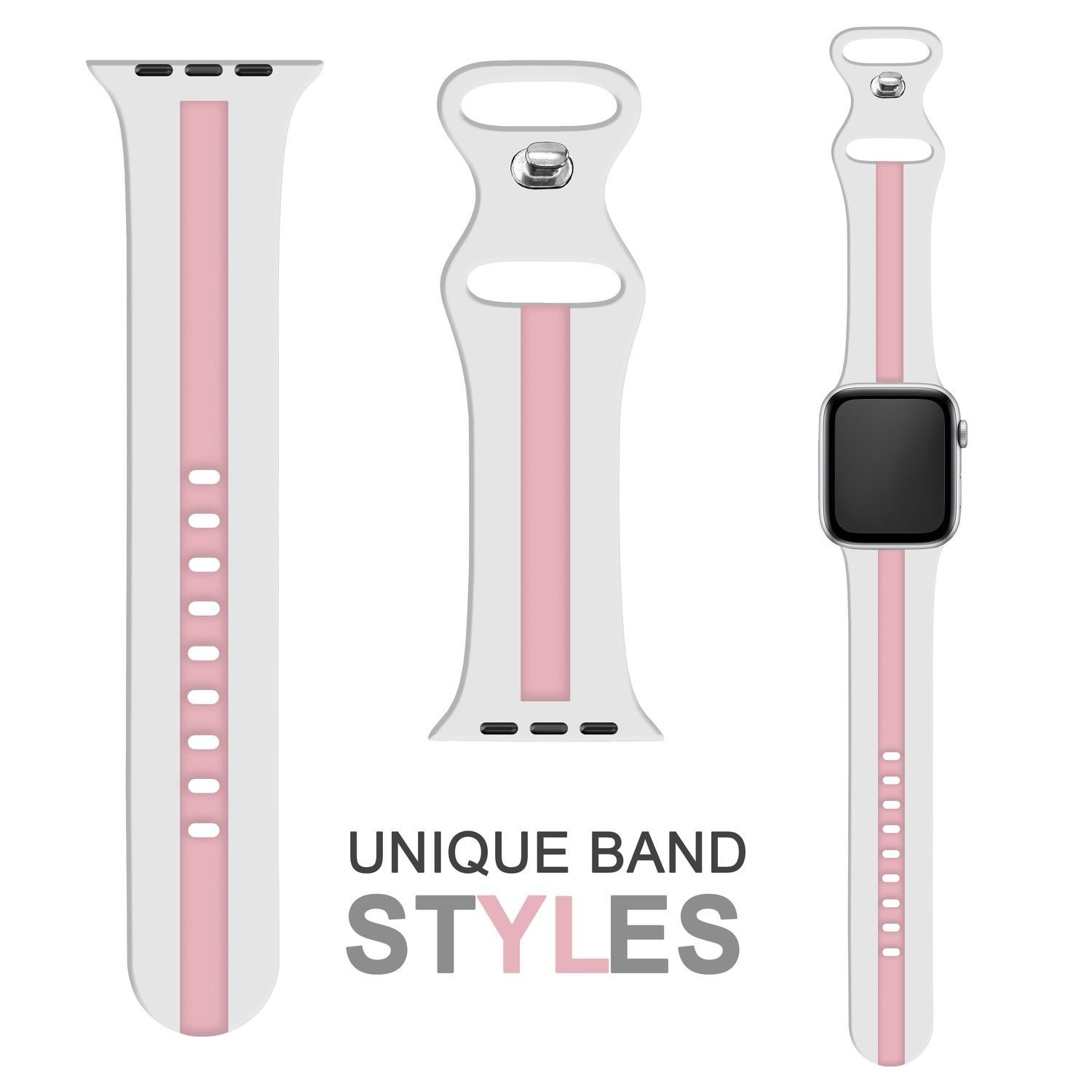 Nalia Smartwatch-Armband Apple Watch 49mm/46/45/44/42(Serie 1-3), Gestreiftes Silikon Ersatzband / für Sport Fitness Uhr / Atmungsaktiv