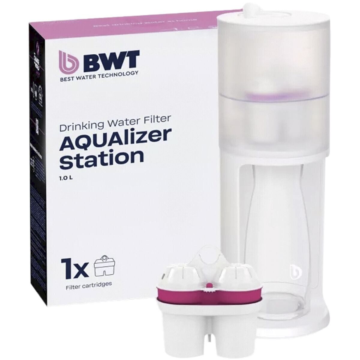 BWT Wasserfilter AQUAlizer Station, Inklusive Glaskaraffe und Filterkartusche