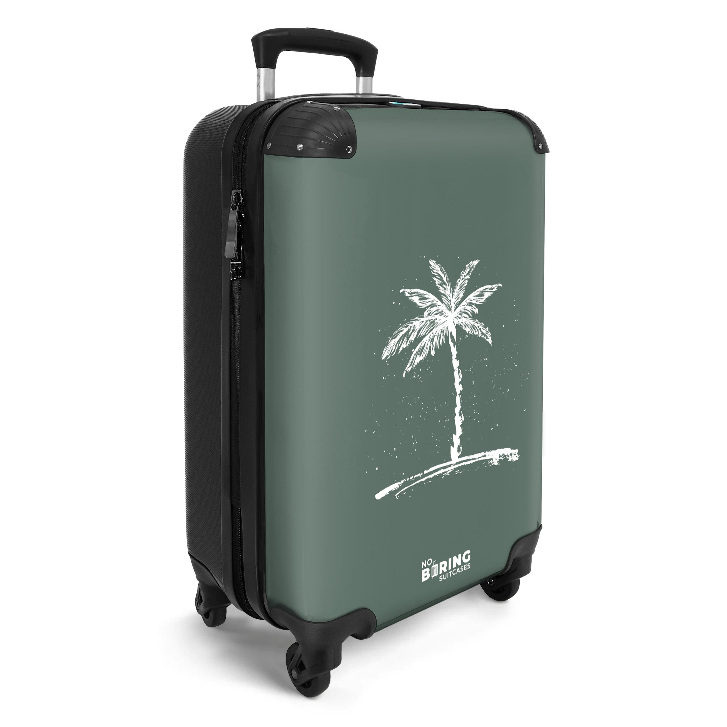 NoBoringSuitcases.com© Hartschalen-Trolley Grün mit weißer Palme günstig online kaufen