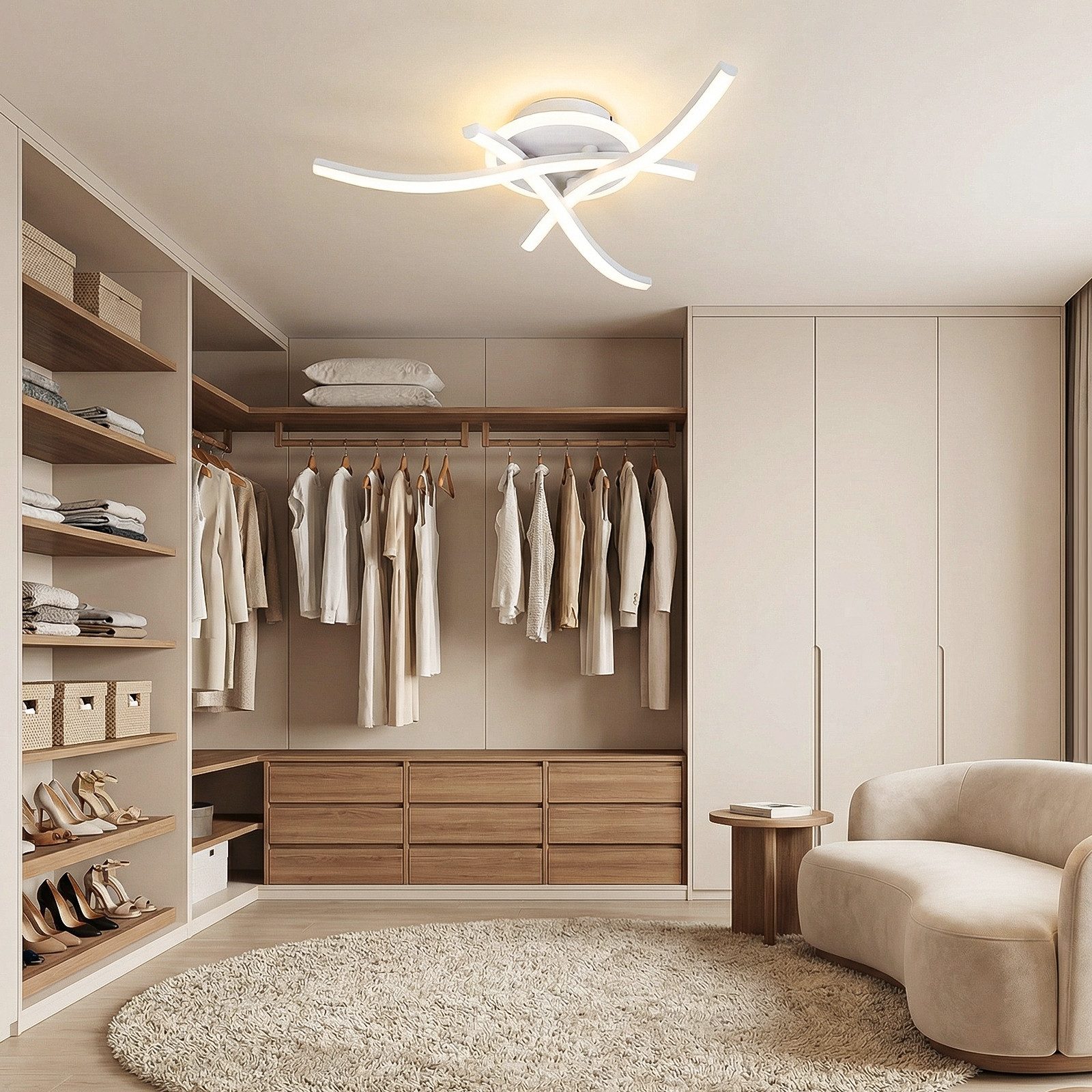 BlingBin LED Deckenleuchte 3 Flammig Modern Schlafzimmerlampe 21W Wohnzimmerlampe, Memory-Funktion, LED fest integriert, Warmweiß, Kaltweiß, Neutralweiß, Wellen Design Küchenlampe Innen Flurlampe für Wohnzimmer Küche