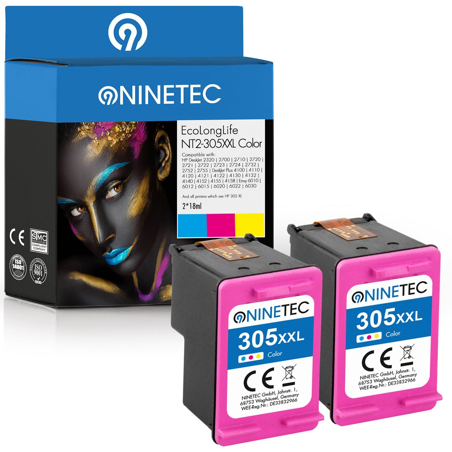 350% XL EcoLonglife Tintenpatrone HP Set Inhalt! NINETEC 305 ersetzt XXL 2er über 305XL mehr Color