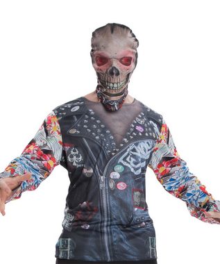 Karneval-Klamotten Kostüm Skelett Biker Herren fotorealistisches 3 D Shirt, Männer Kostüm Halloween Karneval