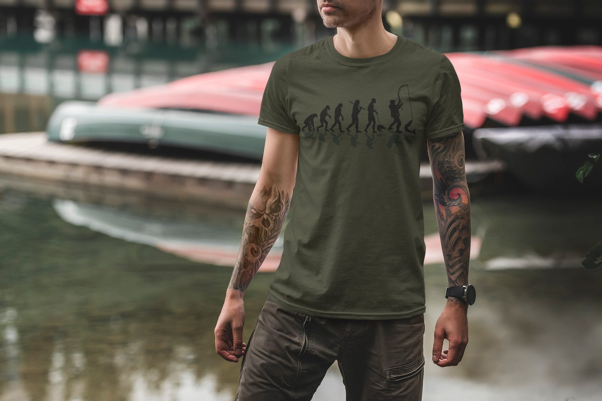 Baddery Print-Shirt Angel T-Shirt: "Angler Evolution" - Angler Geschenke, h günstig online kaufen