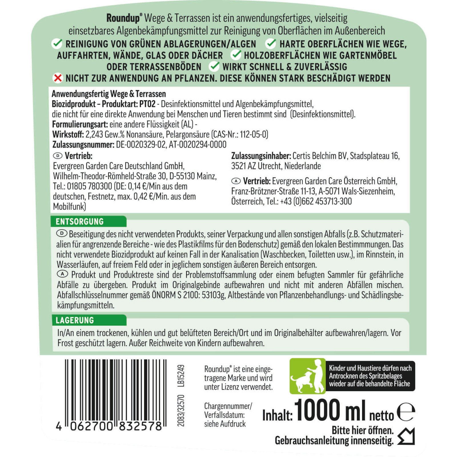 ROUNDUP Unkrautbekämpfungsmittel Wege & Terrassen Spray 1 Liter, 1000 ml