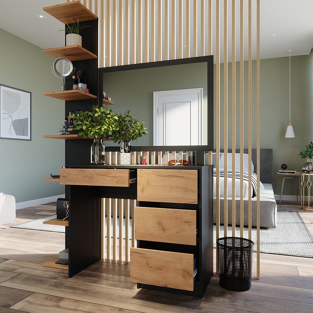 Vicco Schminktisch Sherry, Anthrazit/Goldkraft Eiche, 90 x 75 cm ohne Spiegel