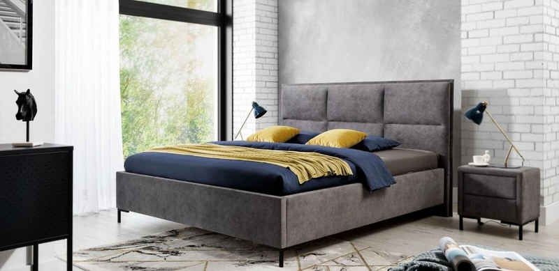 JVmoebel Bett, Bett Grau Schlafzimmer Holz Möbel Textil Design Klassische Art déco