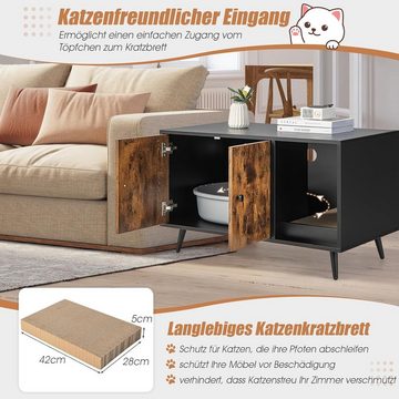 KOMFOTTEU Tierhaus Katzenschrank, mit Belüftungslöchern & Kratzbrett, 90x50x54cm