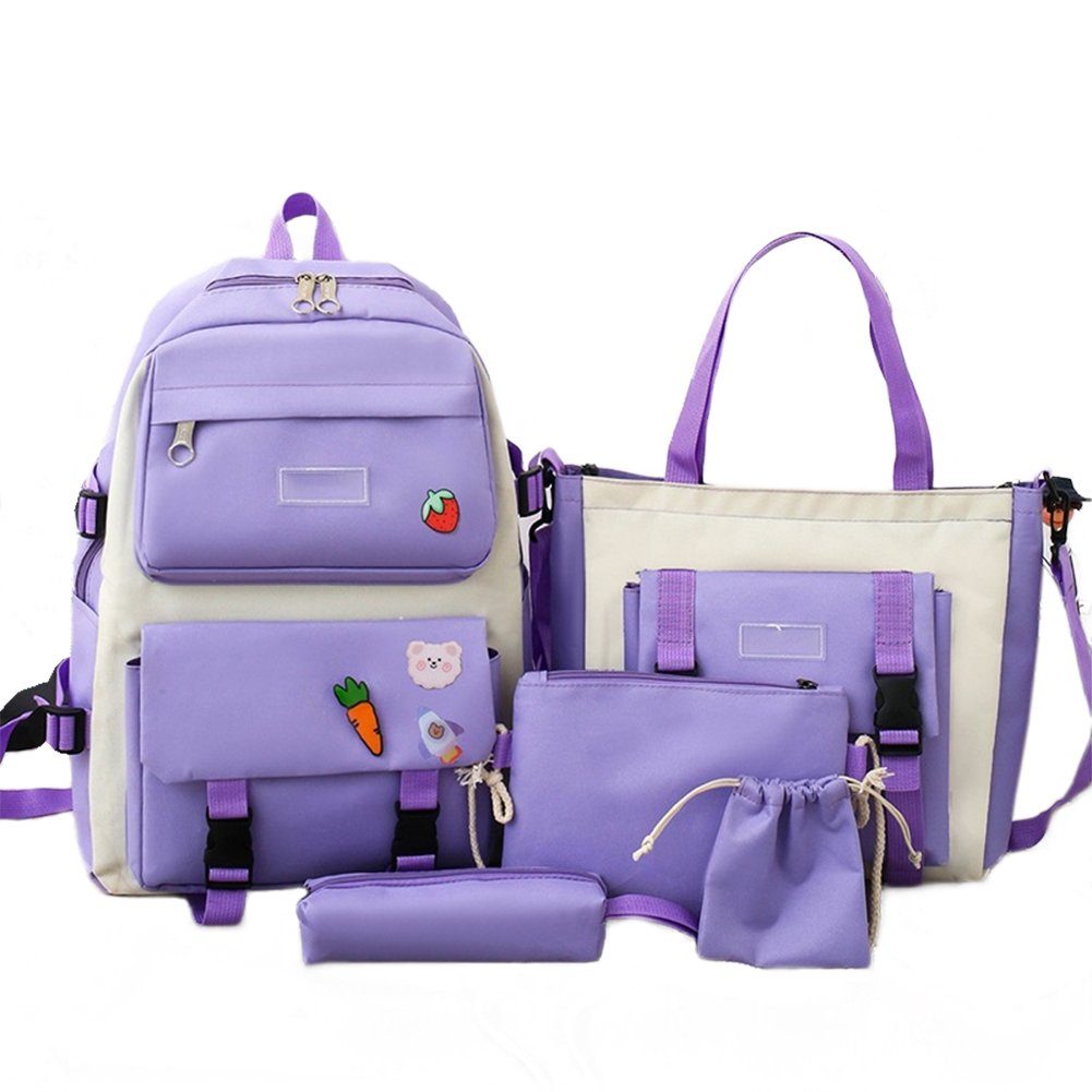 Blusmart Rucksack 5-teiliges Schulranzen-Rucksack-Kombi-Set, Verstellbarer Backpack purple
