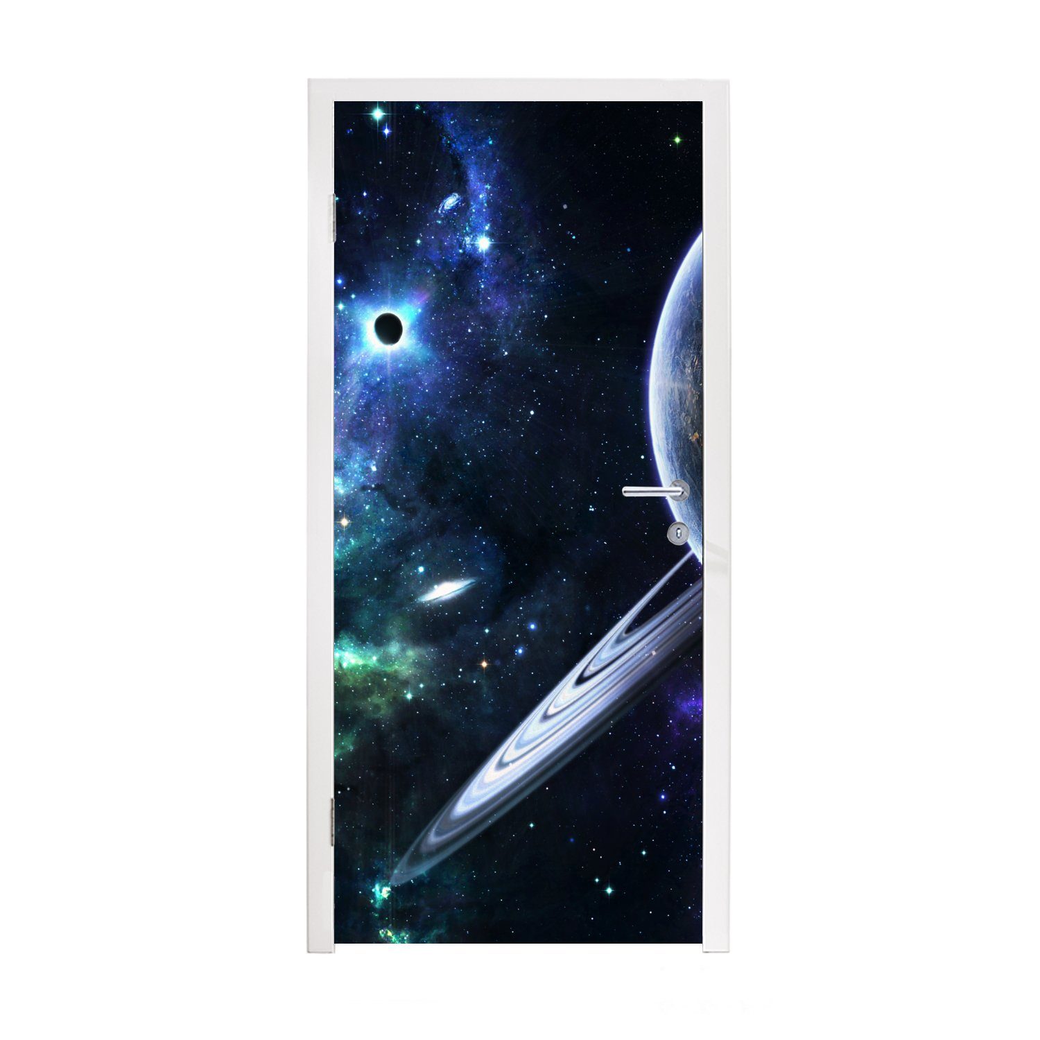 MuchoWow Türtapete Buntes Bild der Milchstraße mit Planeten, Matt, bedruckt, (1 St), Fototapete für Tür, Türaufkleber, 75x205 cm