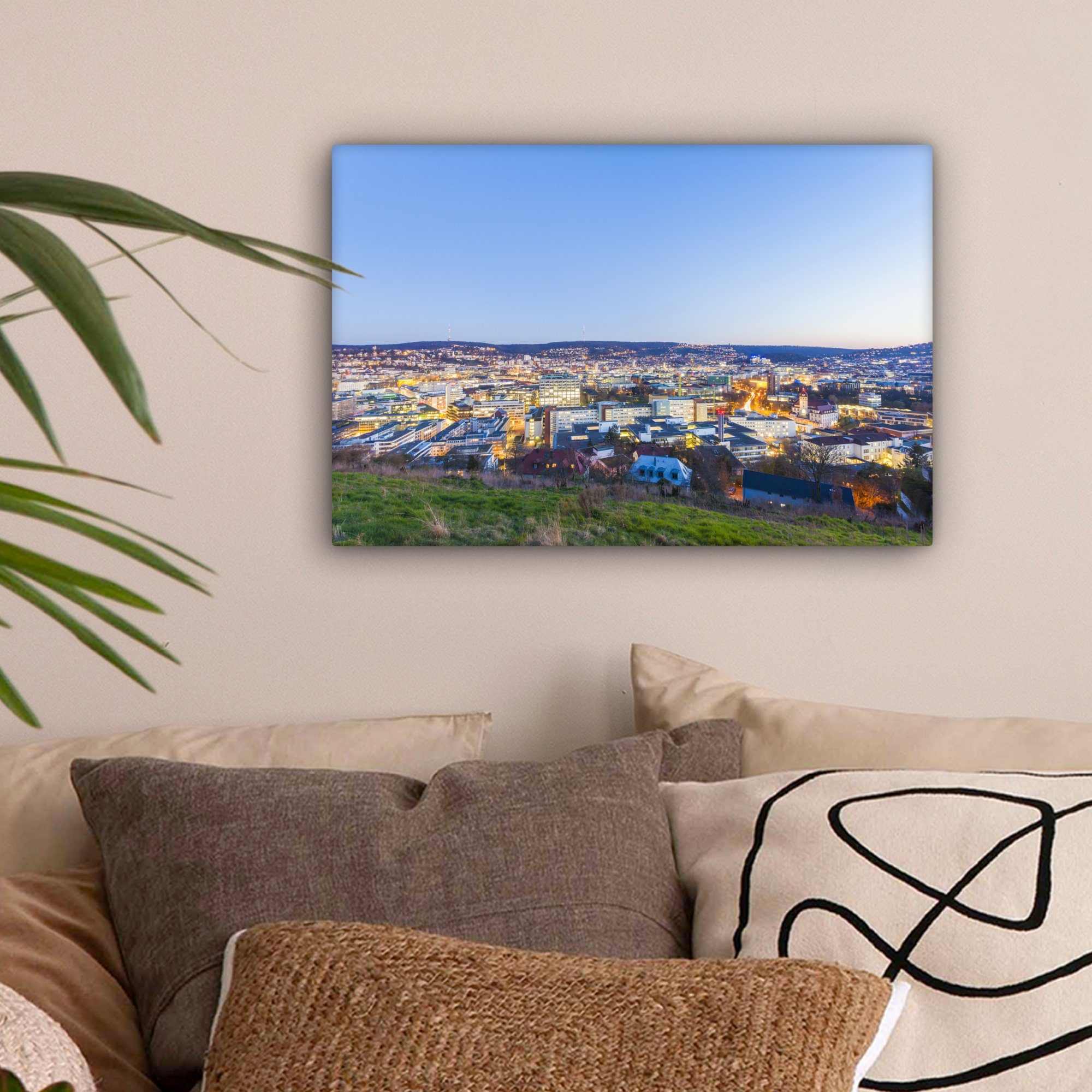 Stadtbild von (1 OneMillionCanvasses® Stuttgart, Leinwandbilder, cm St), Aufhängefertig, 30x20 Wanddeko, Wandbild Leinwandbild