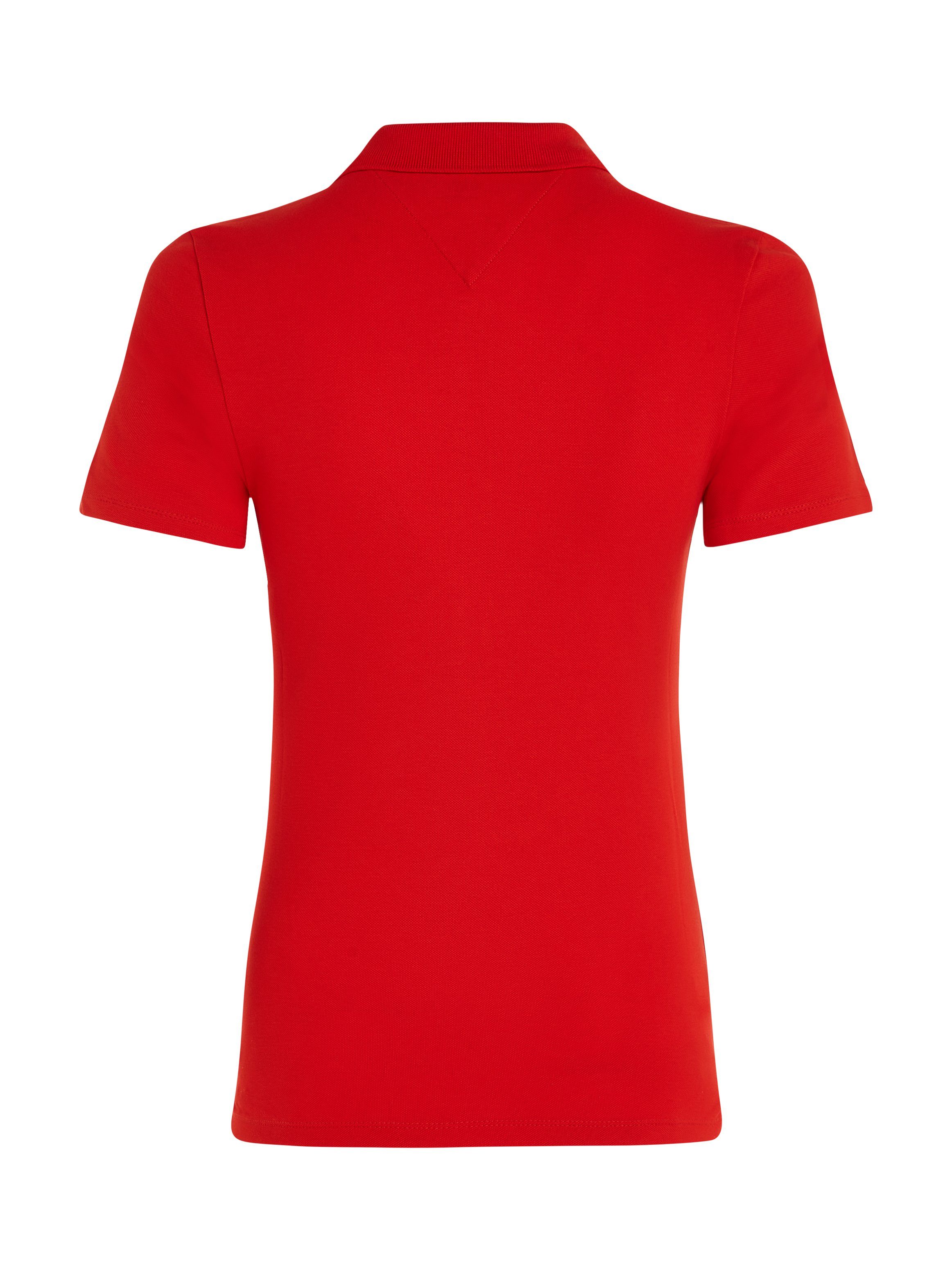 Tommy 1985 Hilfiger SS Fierce_Red Logostickerei Hilfiger dezenter SLIM PIQUE Poloshirt Tommy POLO mit