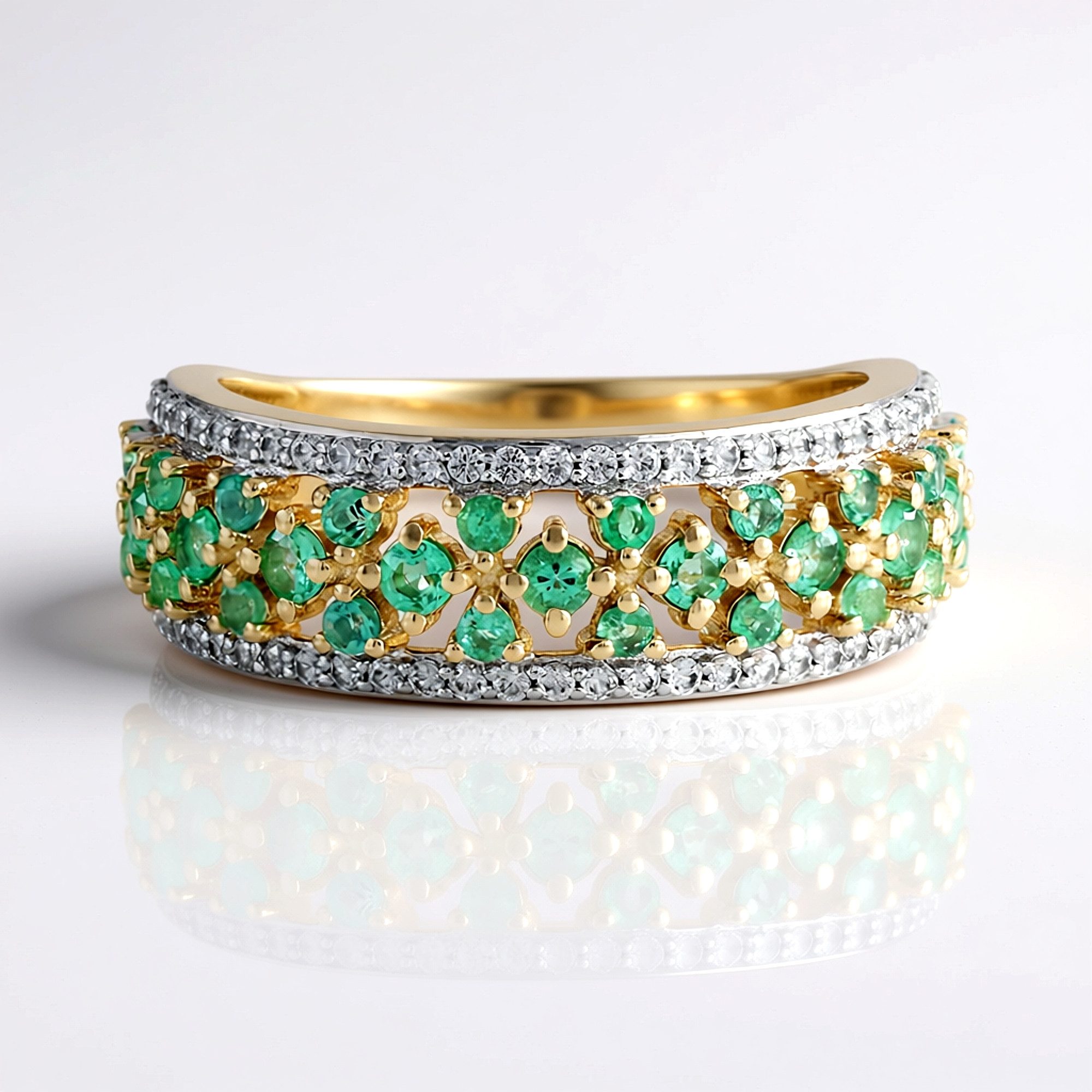 Cavill Goldring Goldring mit sambischem Smaragd und Zirkon, 0,9 Karat (1-tlg)