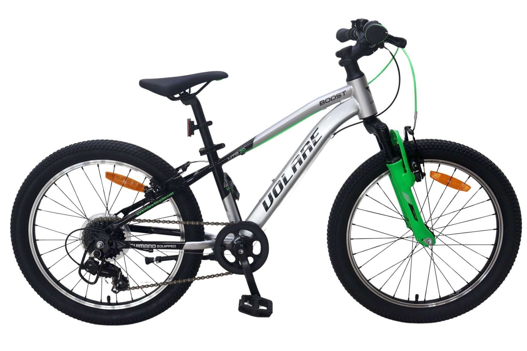 Volare Kinderfahrrad Boost 26 Zoll Silber/Grün mit 21 Gängen und Handbremse, sportlich, cooles Design, Shimano Revoshift, Reflektoren