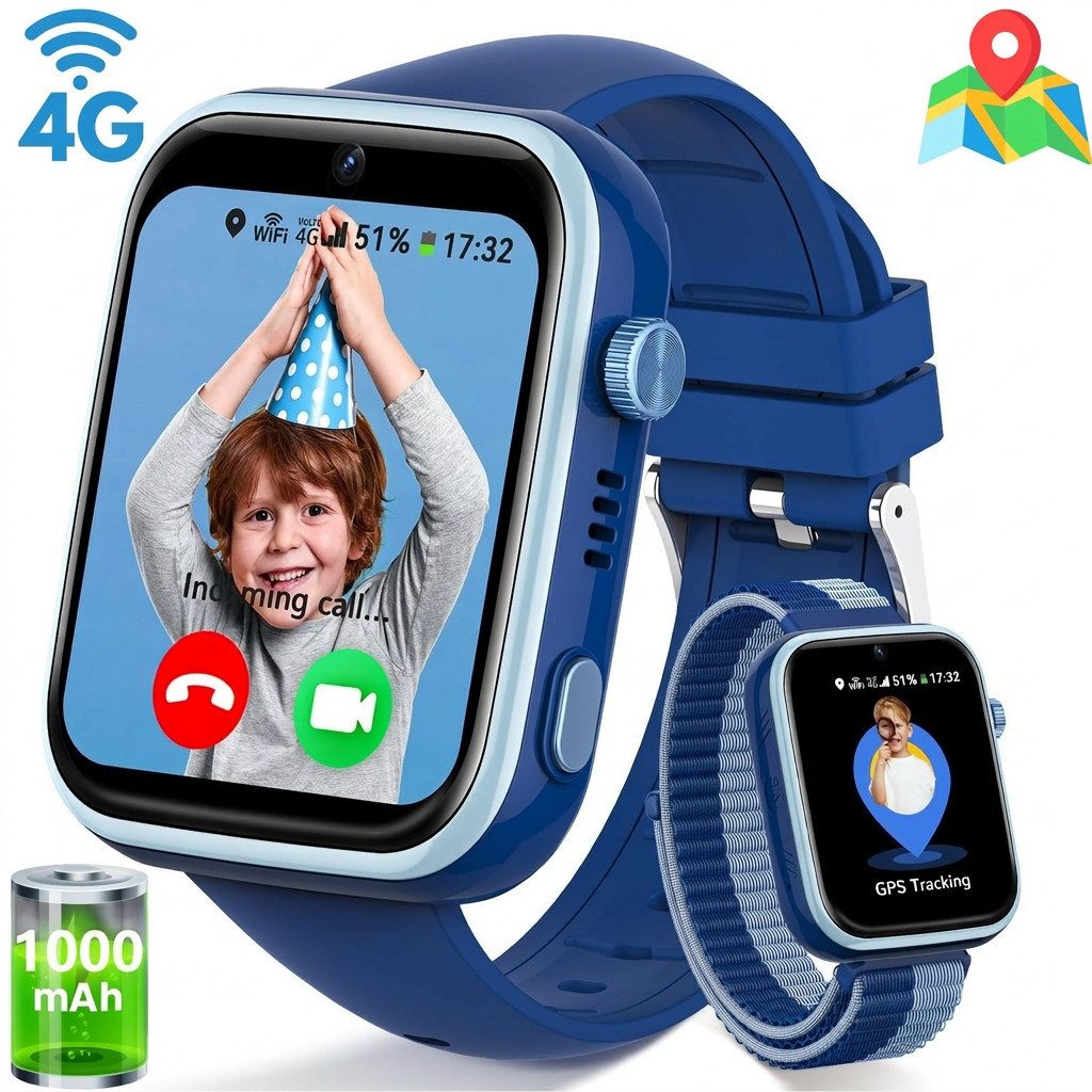 SWGOTA 4G Kinder Smartwatch mit Telefonfunktion und GPS, SOS,Zwei-Wege-Anrufe Smartwatch (4,64 cm), Kindersmartwatch mit WLAN, Bildkompetenz für 4–12 Jungen und Mädchen