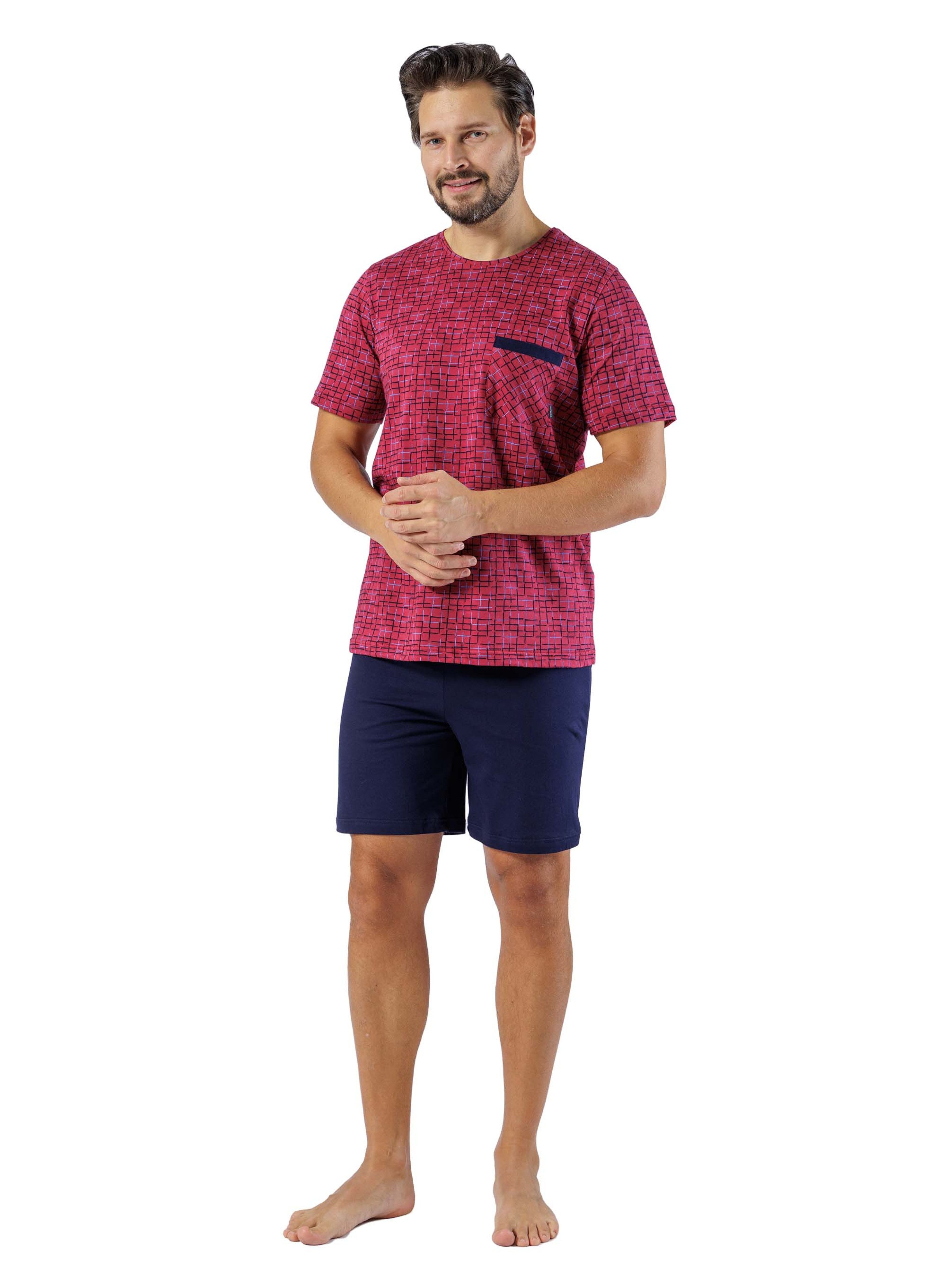 HOTBERG Shorty Kurzarm Pyjama Herren (2 tlg) gemustertes T-Shirt & Shorts in Dunkelblau