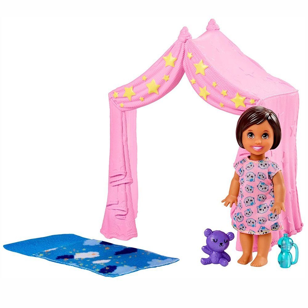 Barbie Anziehpuppe Skipper Babysitter Puppe mit Zelt und Schlafsack Barbie günstig online kaufen