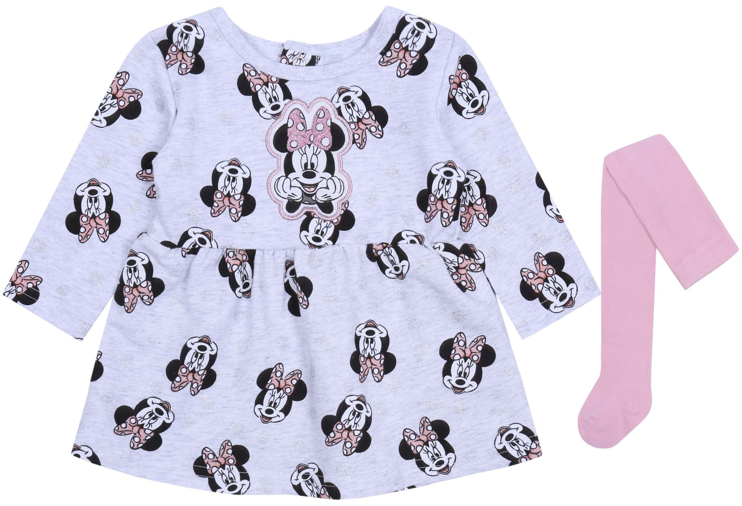 Disney Druckkleid Graues Kleid+Strumpfhose Minnie Mouse DISNEY 0-3 Monate