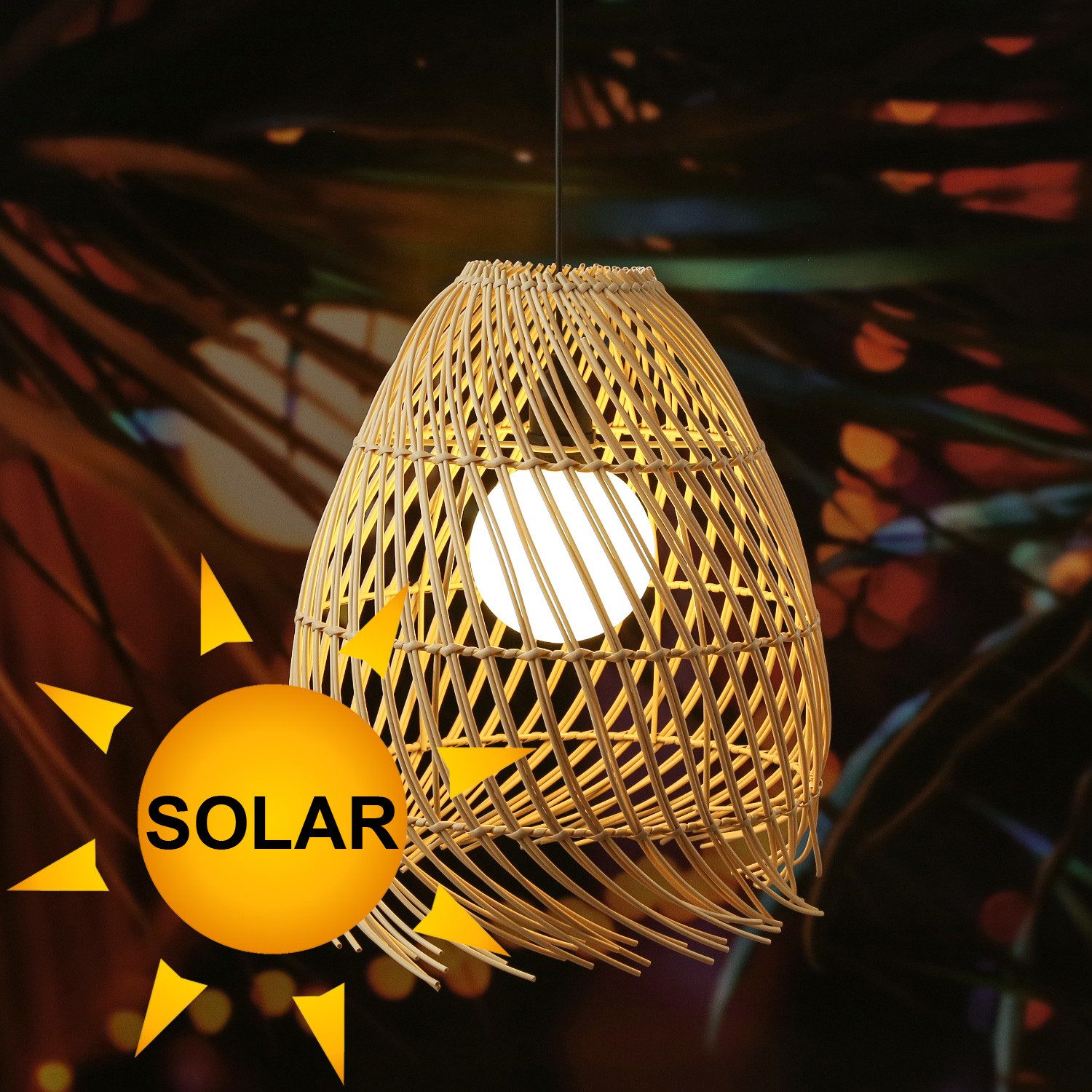 MARELIDA Hängeleuchte LED Solar Hängelampe Boho Lampenschirm Korboptik Solarleuchte H: 36cm, LED Classic, warmweiß (2100K bis 3000K)