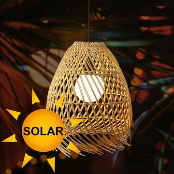 MARELIDA Hängeleuchte LED Solar Hängelampe Boho Lampenschirm Korboptik Solarleuchte H: 36cm, LED Classic, warmweiß (2100K bis 3000K)