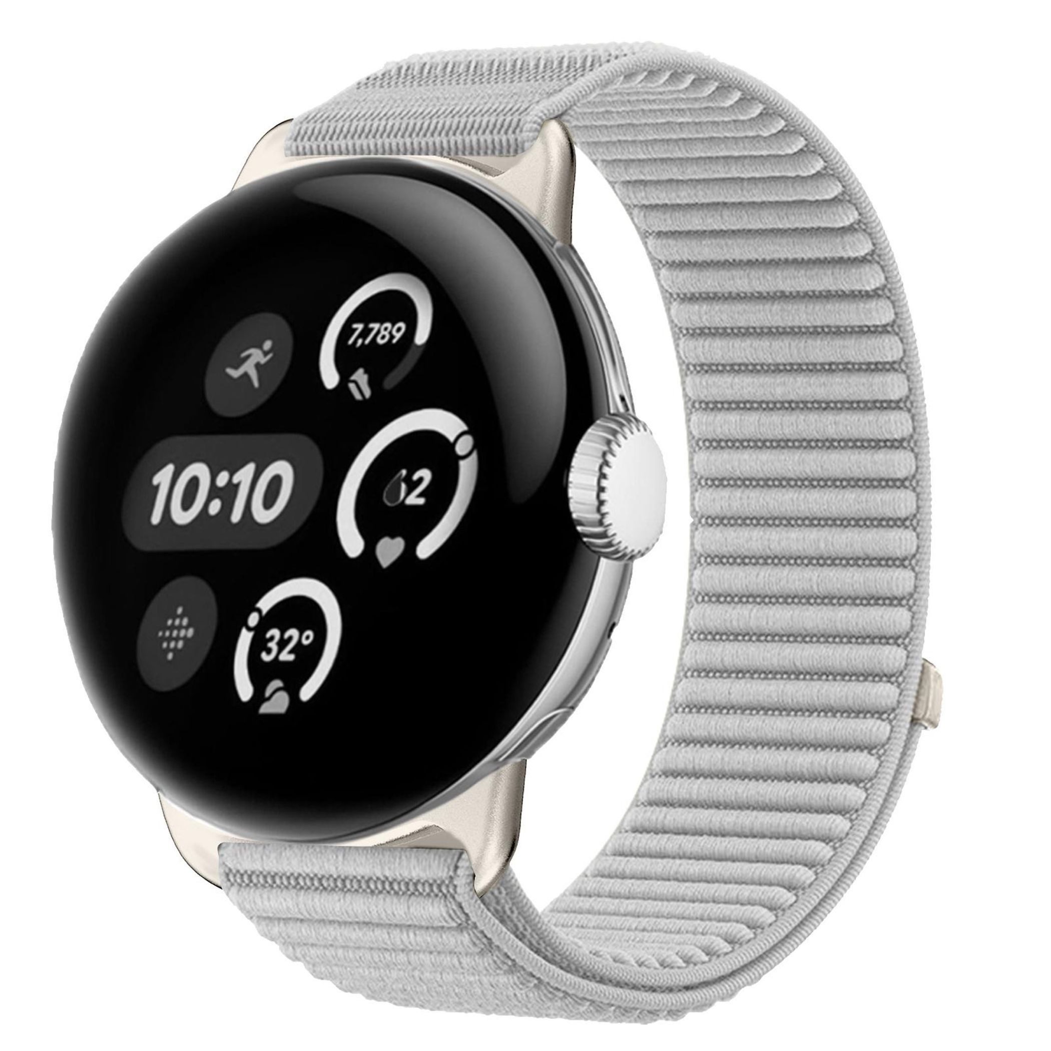 Wigento Smartwatch-Armband Für Google Pixel Watch 4 / 3 / 2 / 1 41mm Nylon Armband Klett Grau, Klettverschluss, Metallanschluss