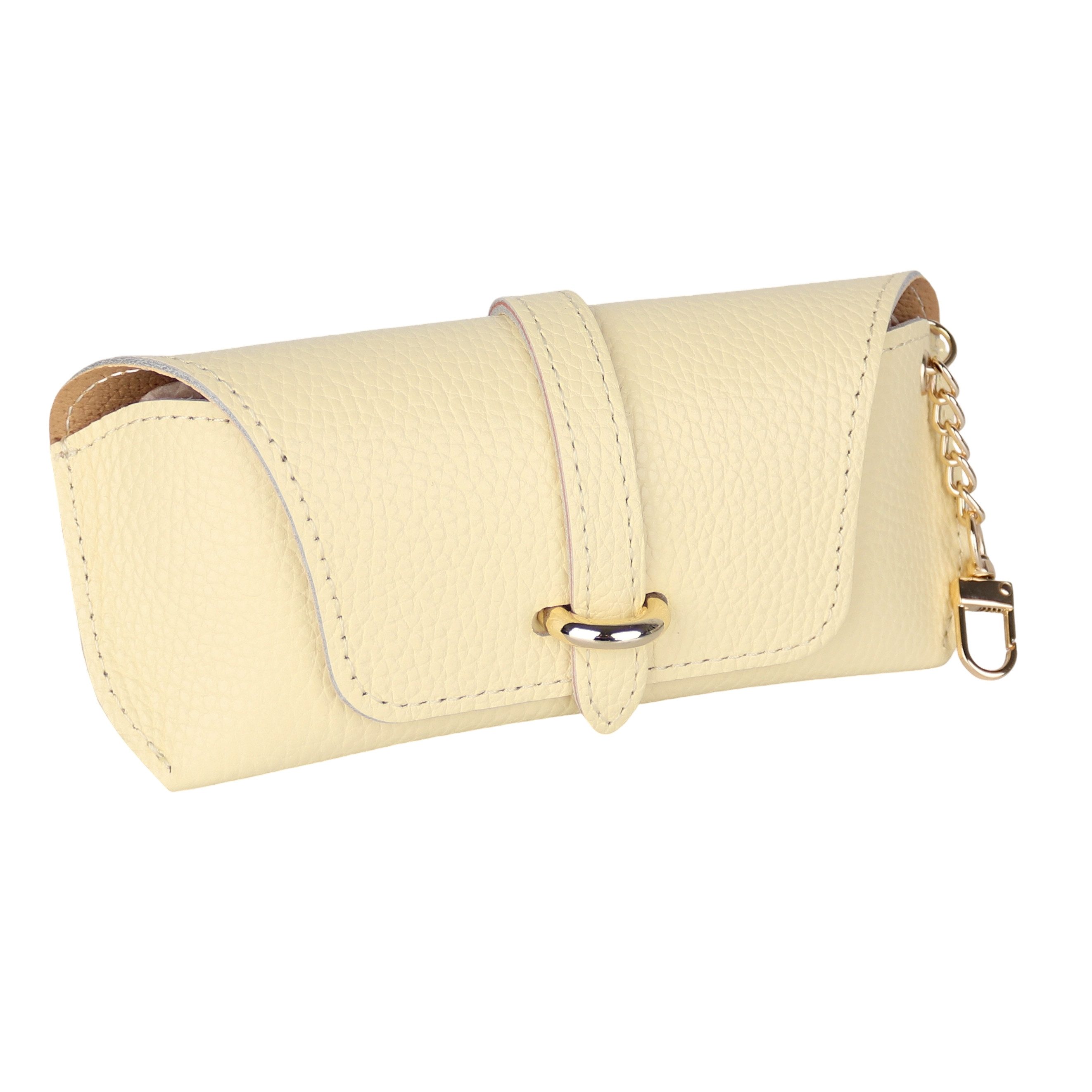 MIRROSI Brillenetui aus Echtleder Made in Italy mit Karabiner, Brillentasche Hergestellt in Italien, mit goldfarbenem Metallzubehör