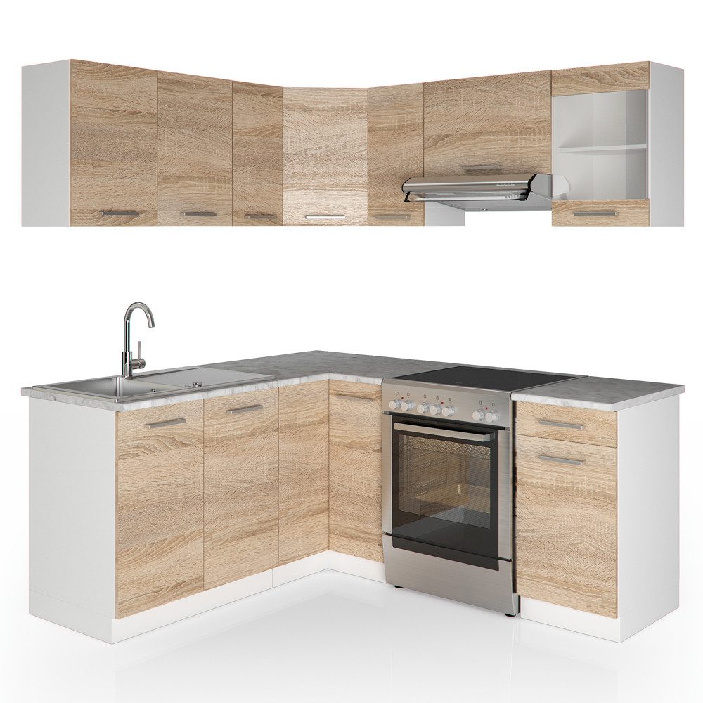 Vicco Winkelküche Rick, Weiß/Sonoma, 187 x 167 cm, AP Marmor günstig online kaufen