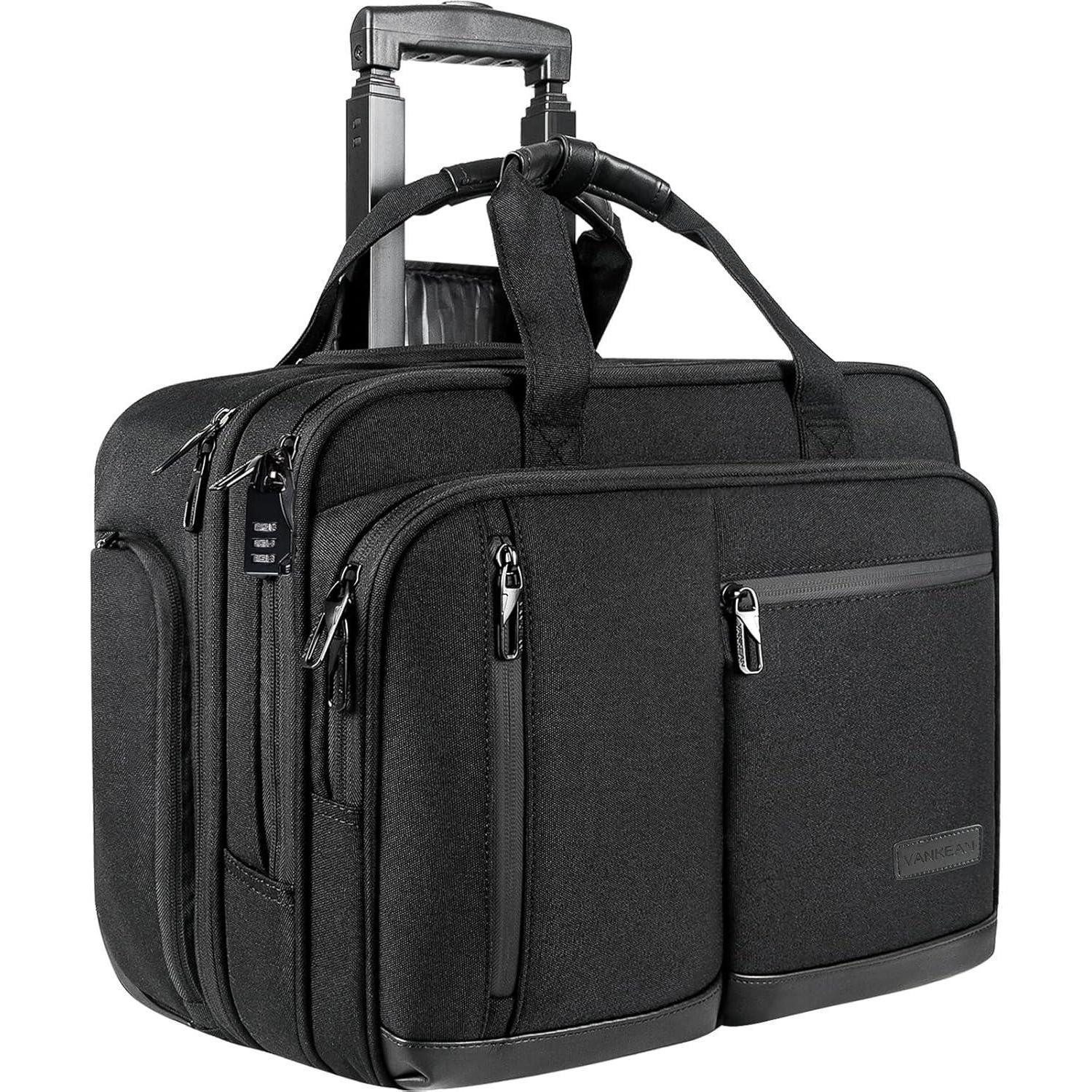 Laptoptasche Laptoptasche mit Rollen für Herren 17,3'' wasserdicht RFID-Schwarz