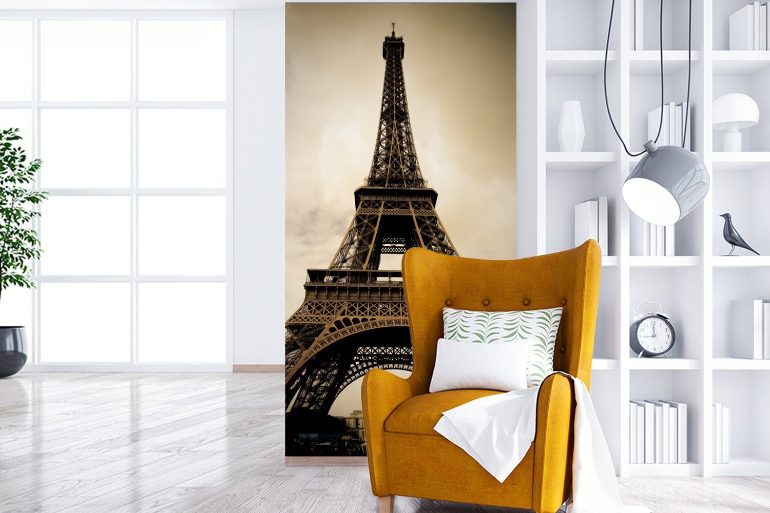 MuchoWow Fototapete in Paris (2 Küche, St), Wohnzimmer bedruckt, Fototapete Vliestapete Sepia-Fotodruck, Matt, Schlafzimmer Eiffelturm für