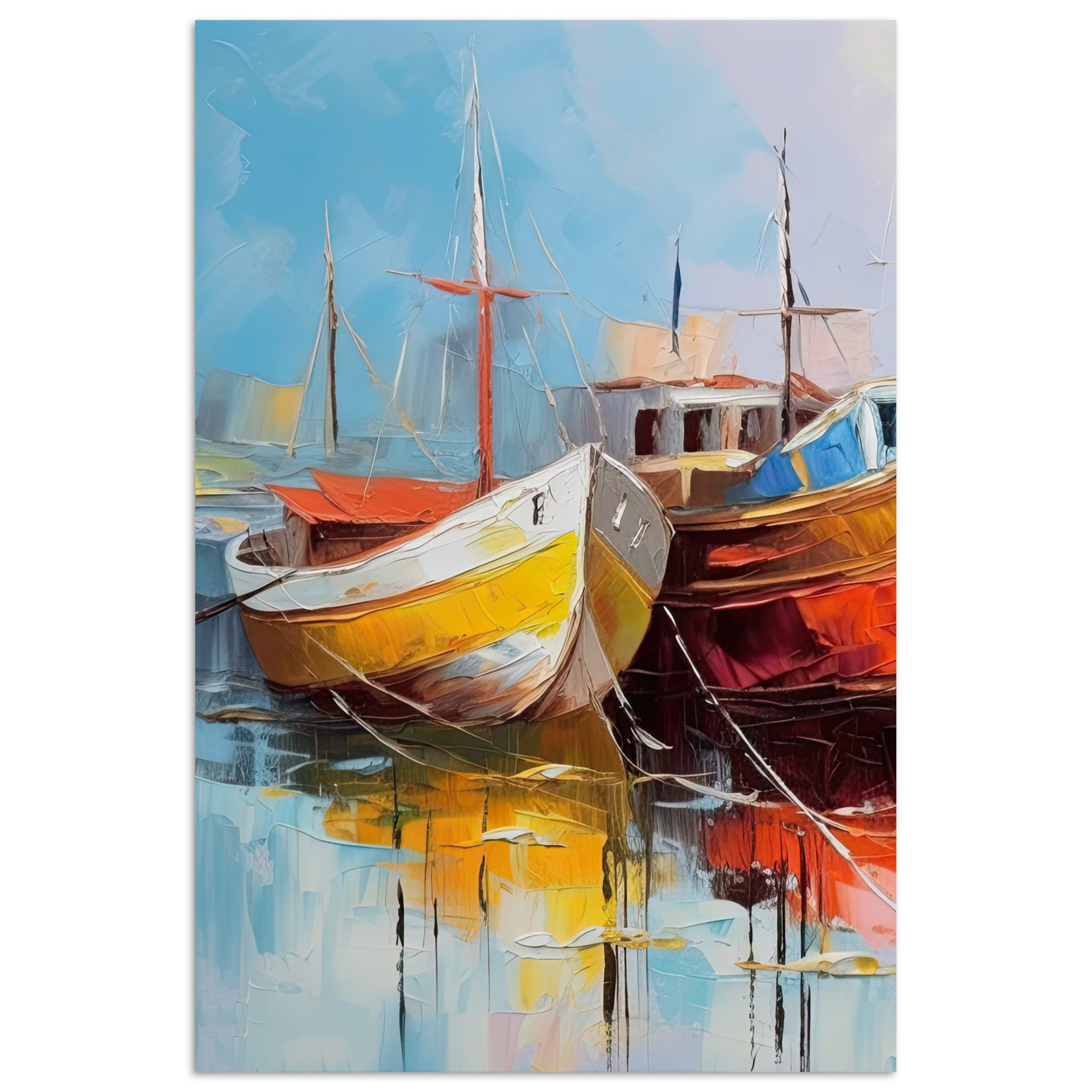 MuchoWow Poster Boote - Kunst - Malerei, (1 St), Poster ohne Rahmen, Wandbild, Wandposter, 20x30 cm