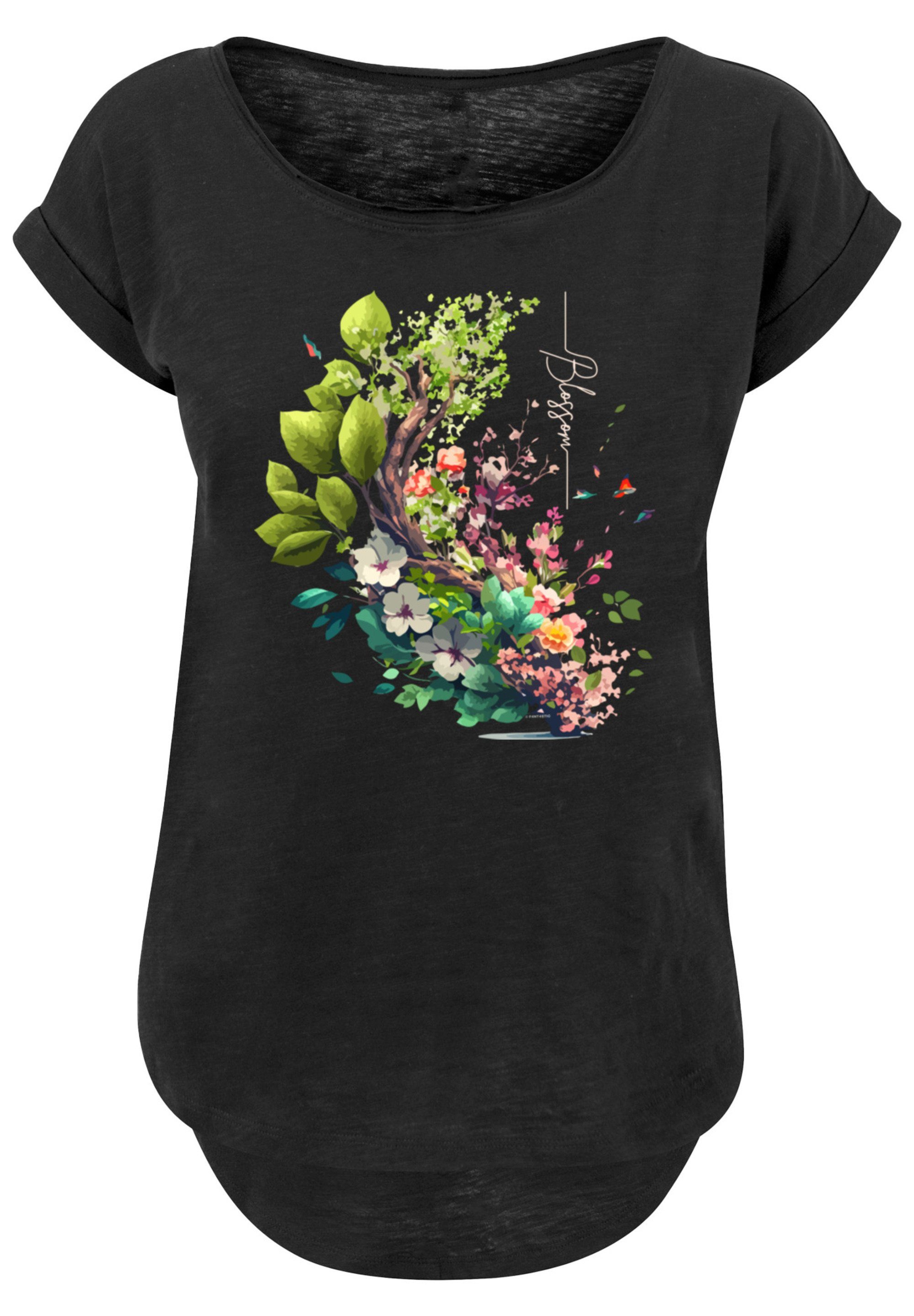 hohem weicher F4NT4STIC Blumen Sehr mit Baumwollstoff mit Tragekomfort Baum Print, T-Shirt