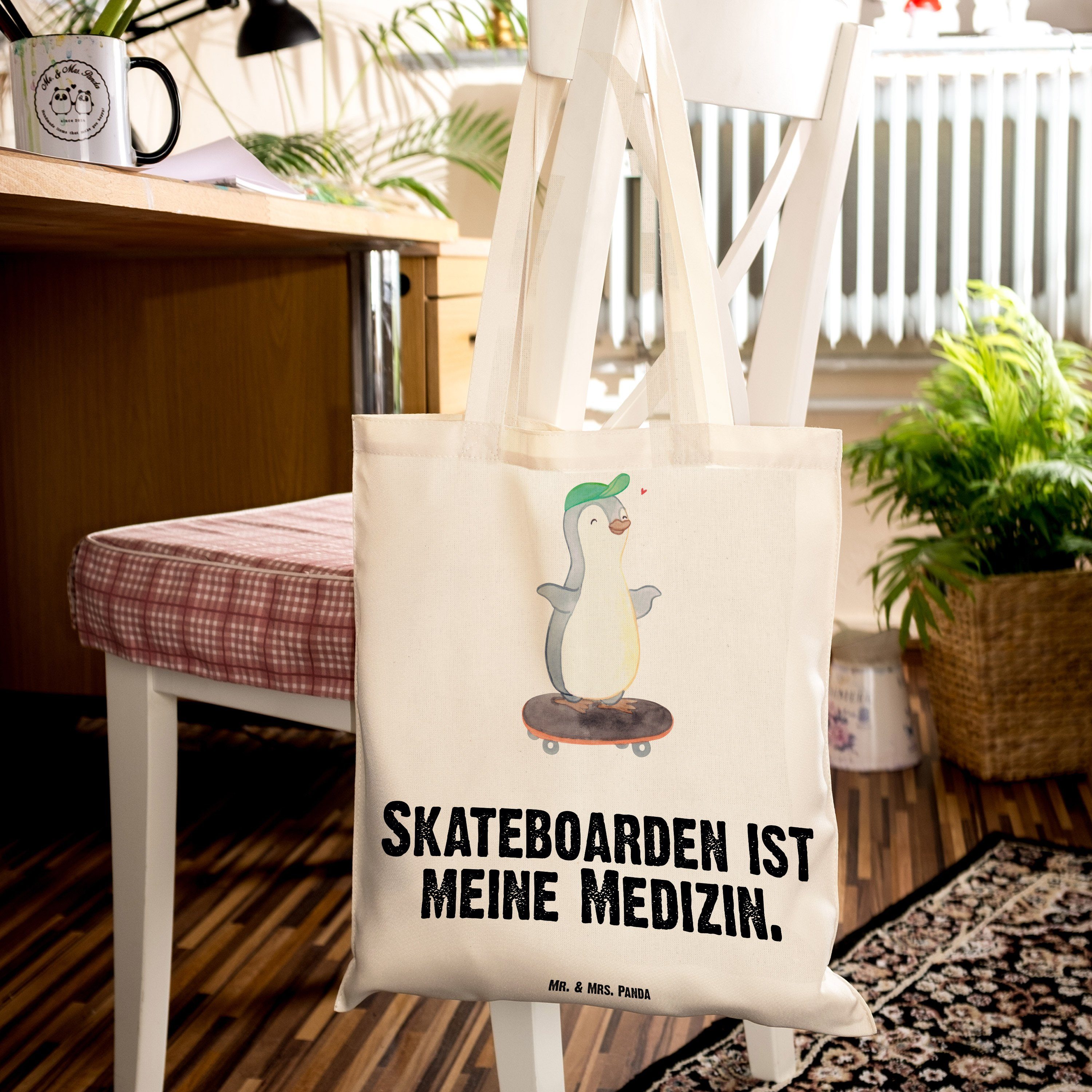 (1-tlg) Medizin Geschenk, Skateboard fah Mr. Panda - Transparent Tragetasche Skateboarden Pinguin & Mrs. -