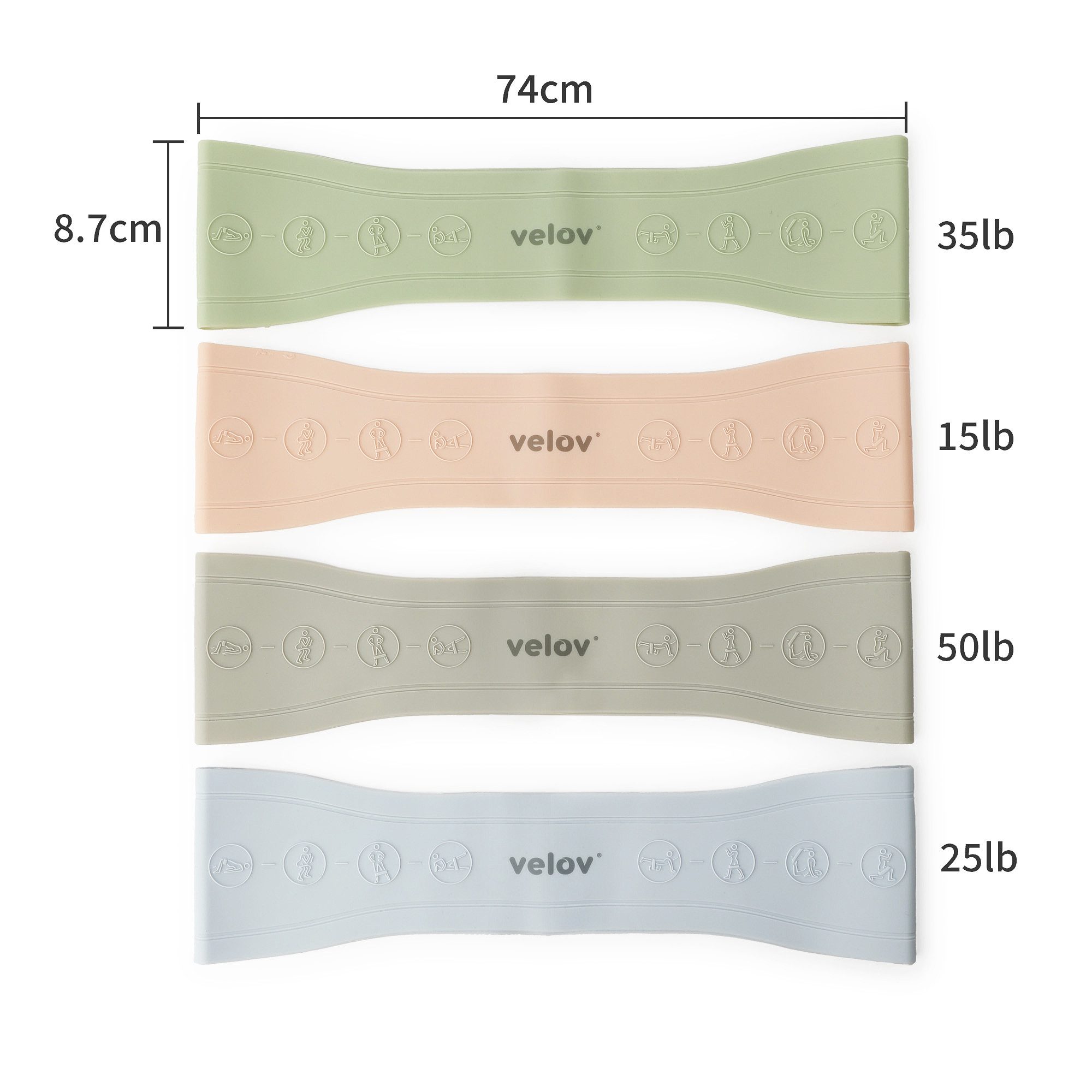velov Trainingsbänder Resistenzbänder Set aus Silikon Widerstandsbänder Fitnessbänder, mit 4 Stufen 7-23kg Klimmzugband