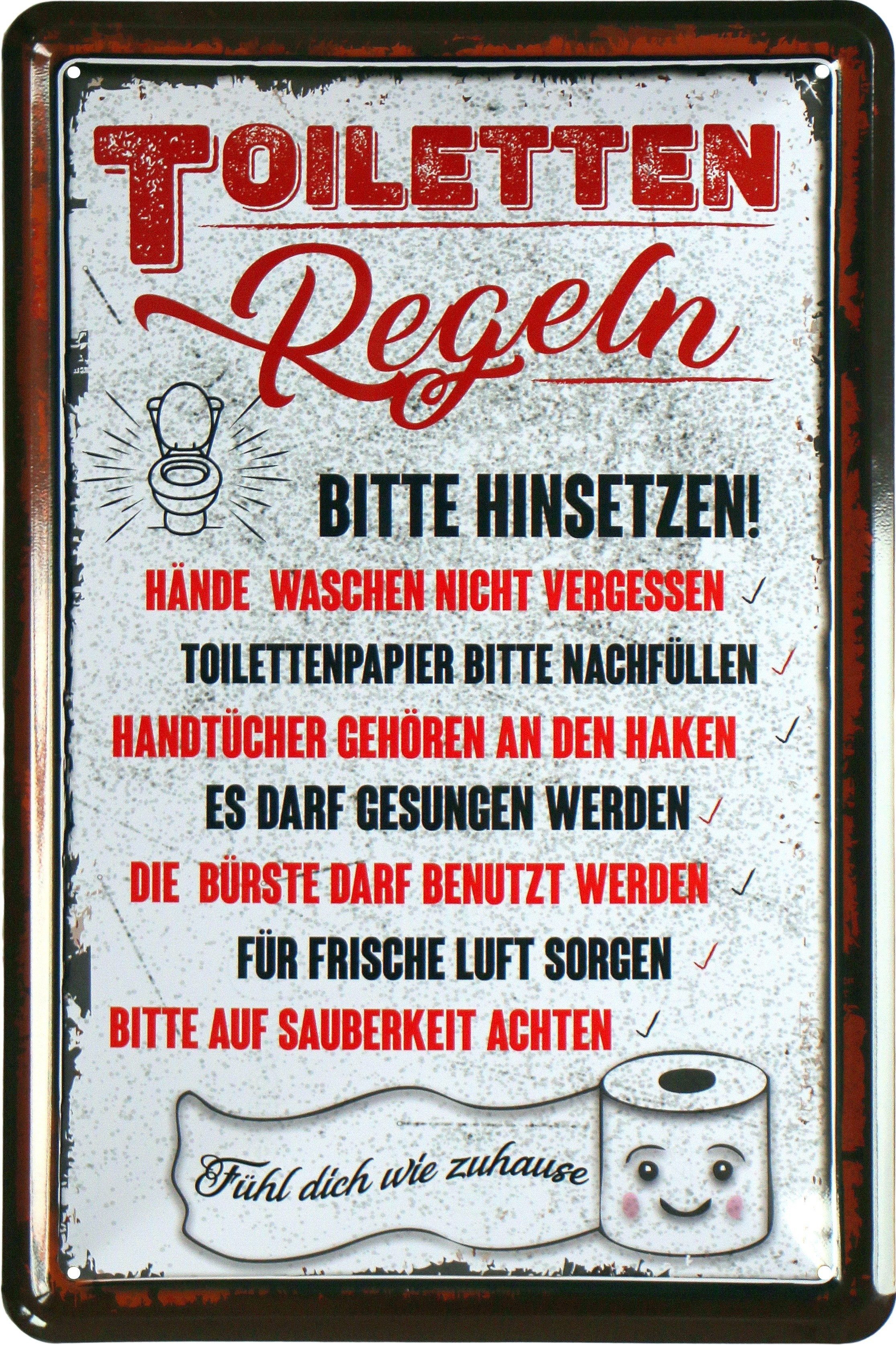 WOGEKA ART Metallbild Toiletten Regeln - 20 x 30 cm Retro Blechschild, Blech832, Metallschild Wanddeko Toilettenschild Schild Wandbild Türschild