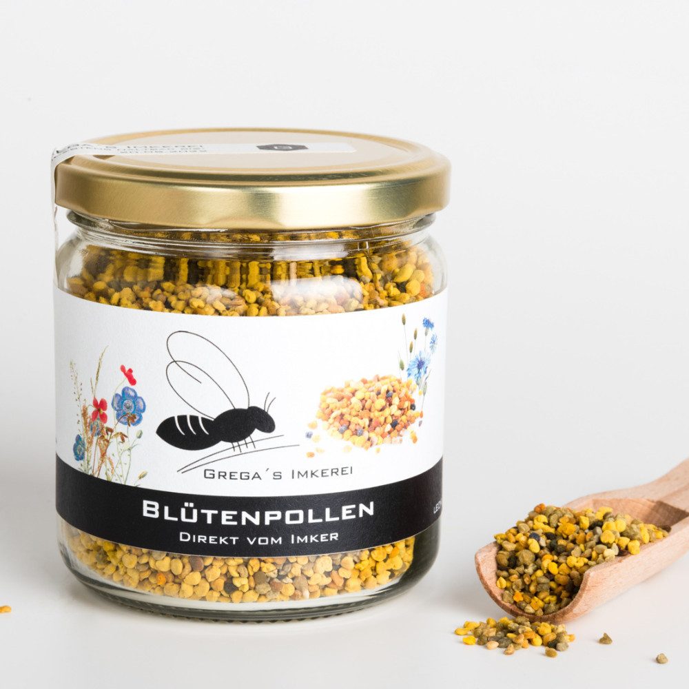 Grega´s Imkerei Honig Blütenpollen getrocknet im Glas, 1 x 120 g, (süße, natürliche und super leckere Blütenpollen), schonend getrocknete Blütenpollen im Glas direkt vom Imker