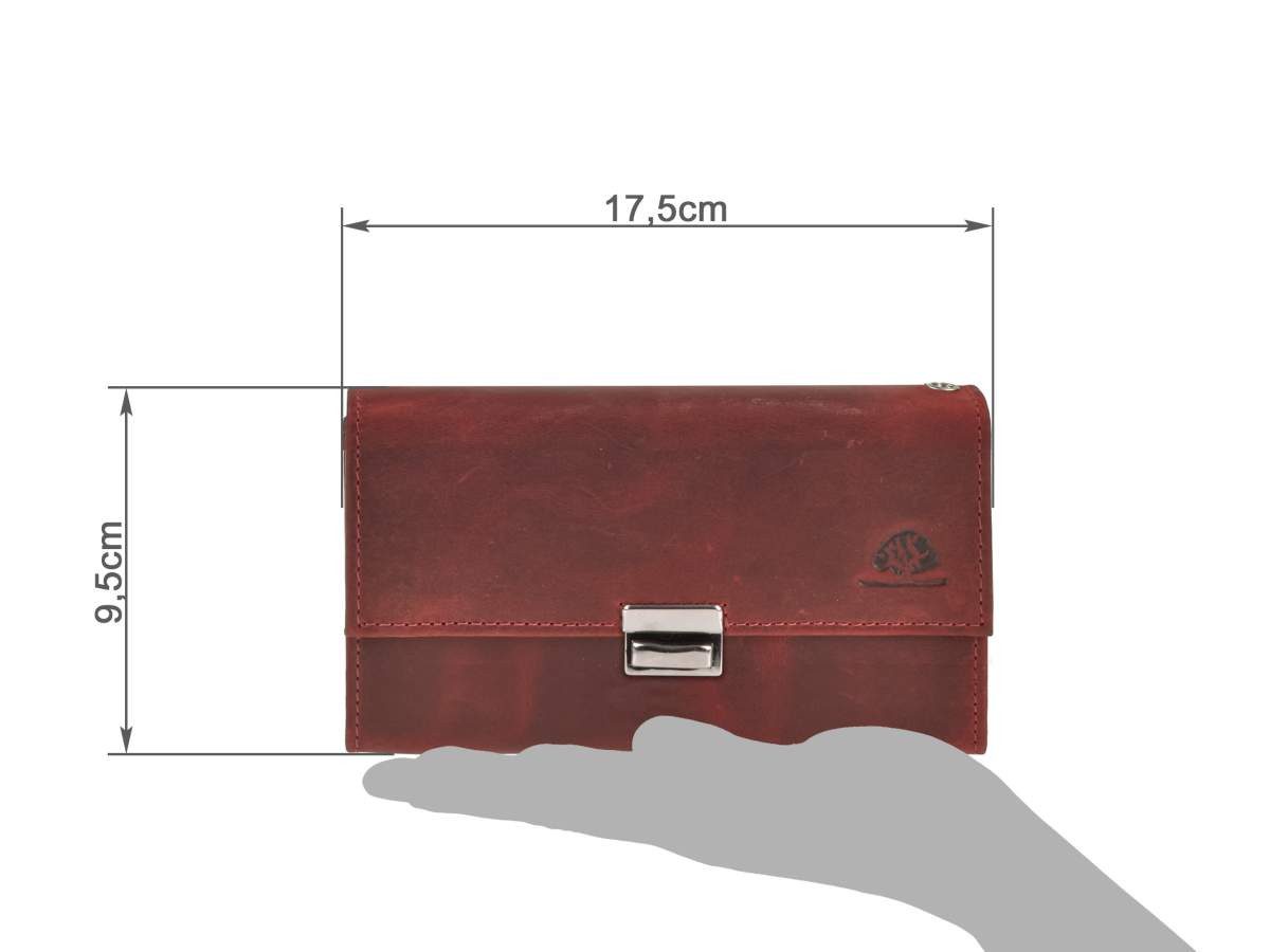 Greenburry Kellnerbörse "Vintage" Leder antik Kellnerportemonnaie 17x9cm (1-teilig), rot, mit Sichtfensterfach auf der Rückseite