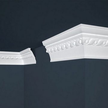 PROVISTON Stuckleiste Polystyrol, 72 x 124 x 2000 mm, Weiß, Deckenleiste