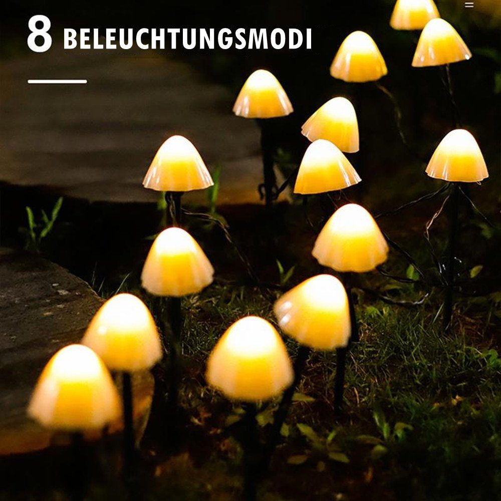 iscooter LED Hof, Modi, Garten, für Solarleuchte 20LED 5M Gartenleuchten Lichterketten Solar 8 Außen, Party Terrasse, LED Solar Außen, Weihnachtsbeleuchtung Pilz Modi, 8