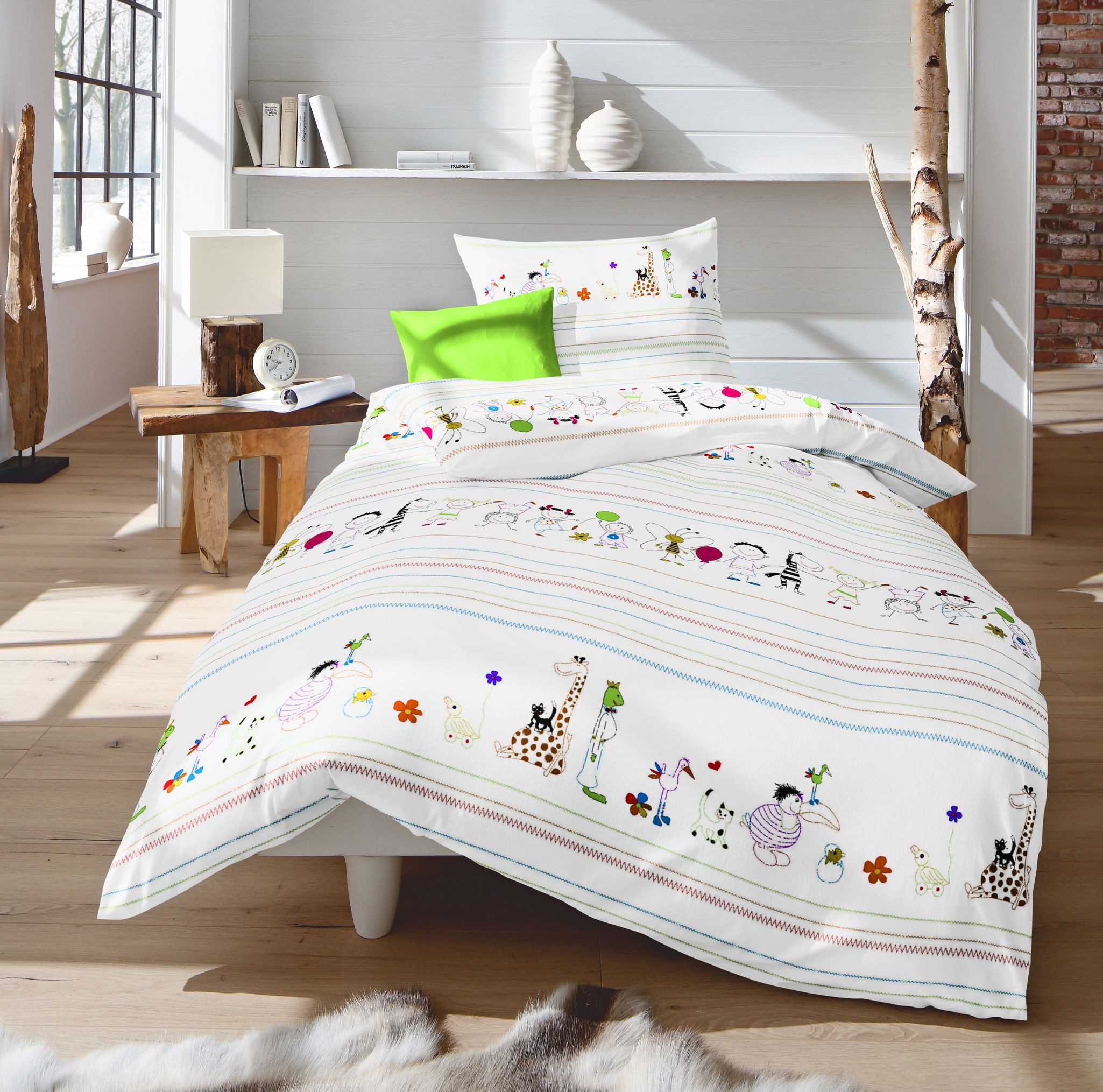 fleuresse Babybettwäsche 100x135cm Zoo Tiere Streifen Bunt, Renforcé, 2 tei günstig online kaufen