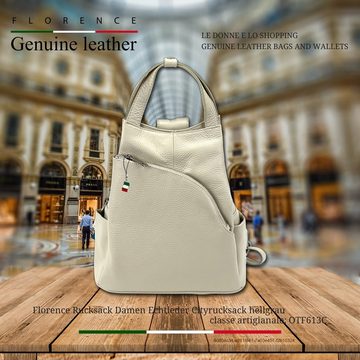 FLORENCE Cityrucksack Florence Rucksack Damen Echtleder (Cityrucksack), Damen Leder Cityrucksack, beige ca. 27cm