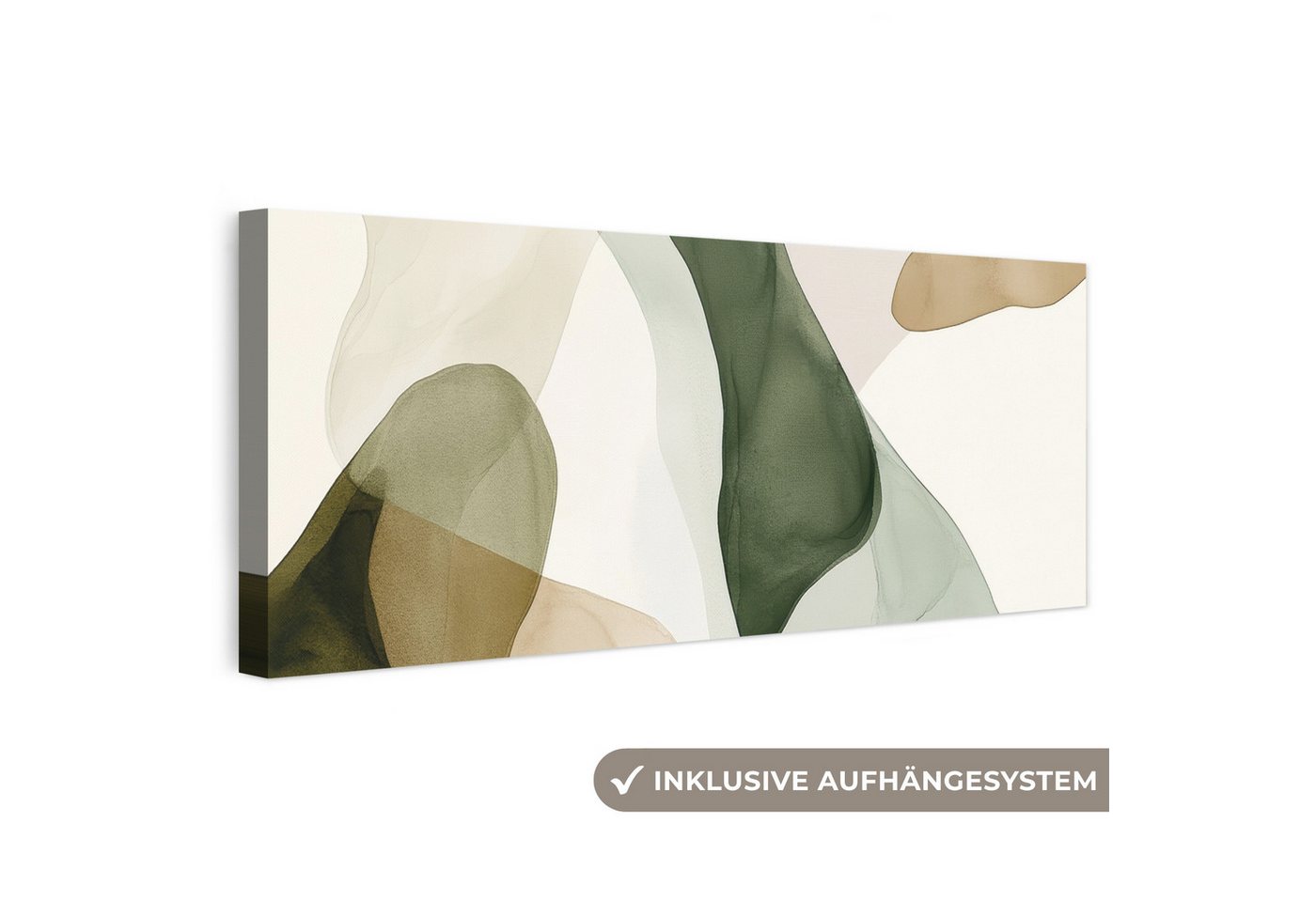 OneMillionCanvasses® Leinwandbild Panorama Japandi - Abstrakt - Grün, Fotodruck (1 St), Wandbild, Deko Schlafzimmer Wohnzimmer Flur 60x20 cm